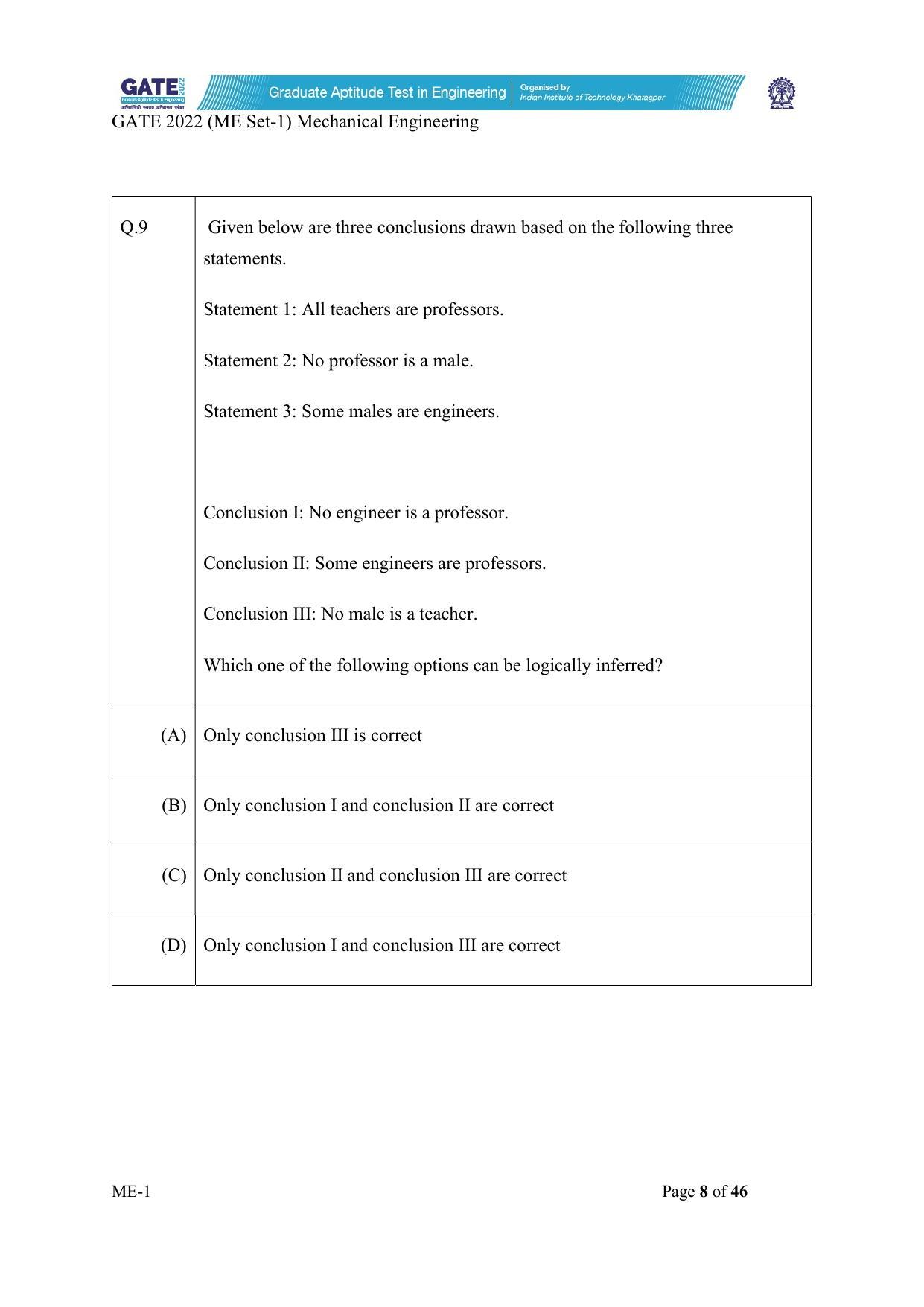 GATE 2022 Mechanical Engineering (ME-1) (Forenoon) Question Paper - Page 8