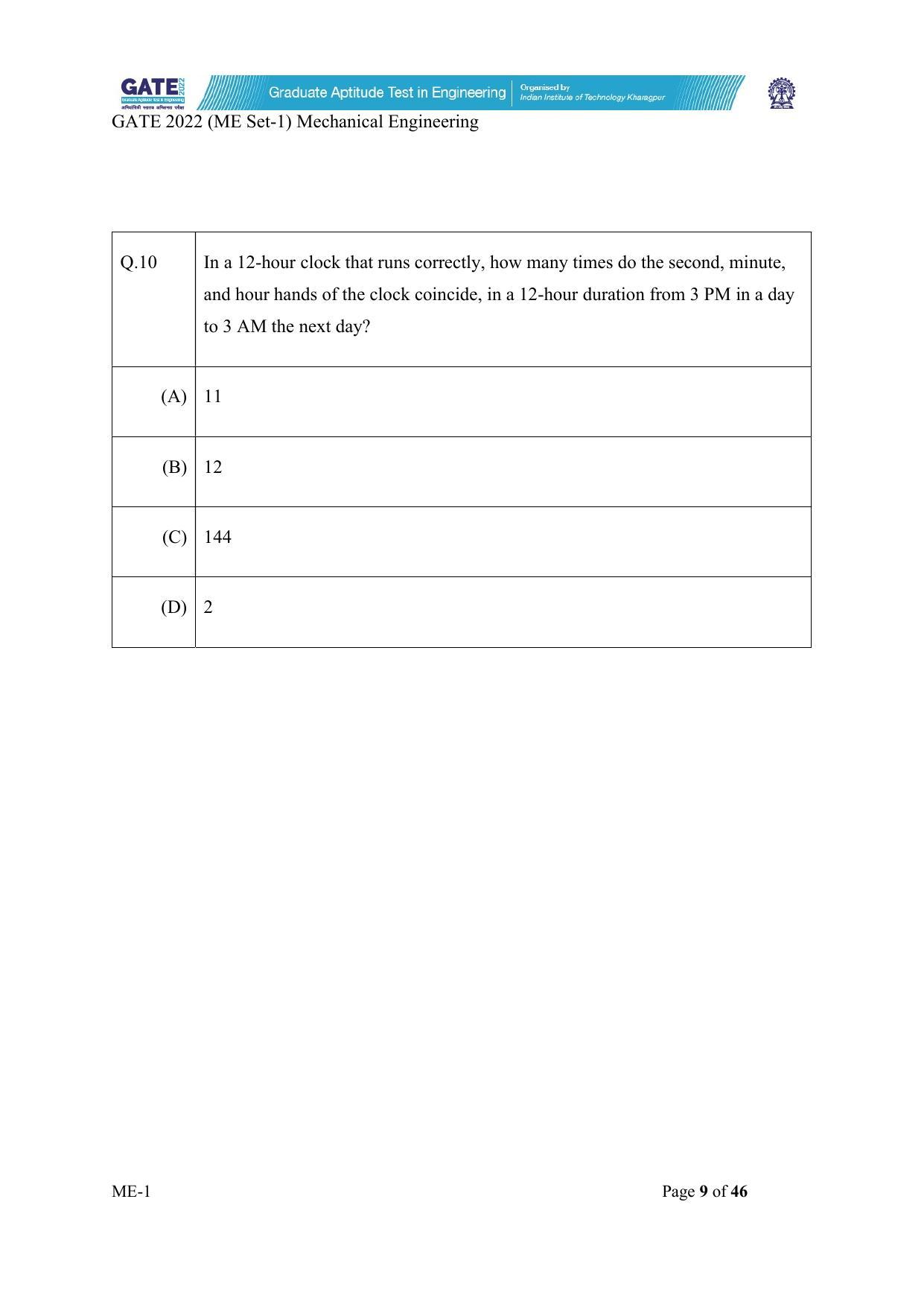 GATE 2022 Mechanical Engineering (ME-1) (Forenoon) Question Paper - Page 9