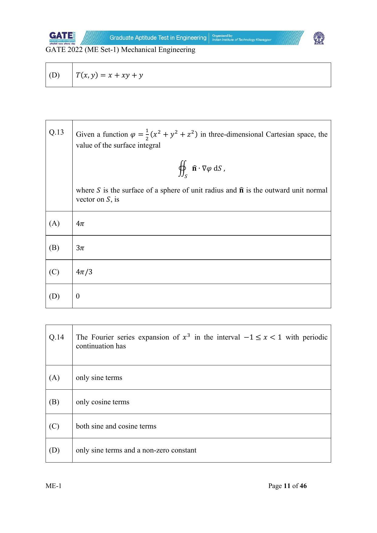 GATE 2022 Mechanical Engineering (ME-1) (Forenoon) Question Paper - Page 11