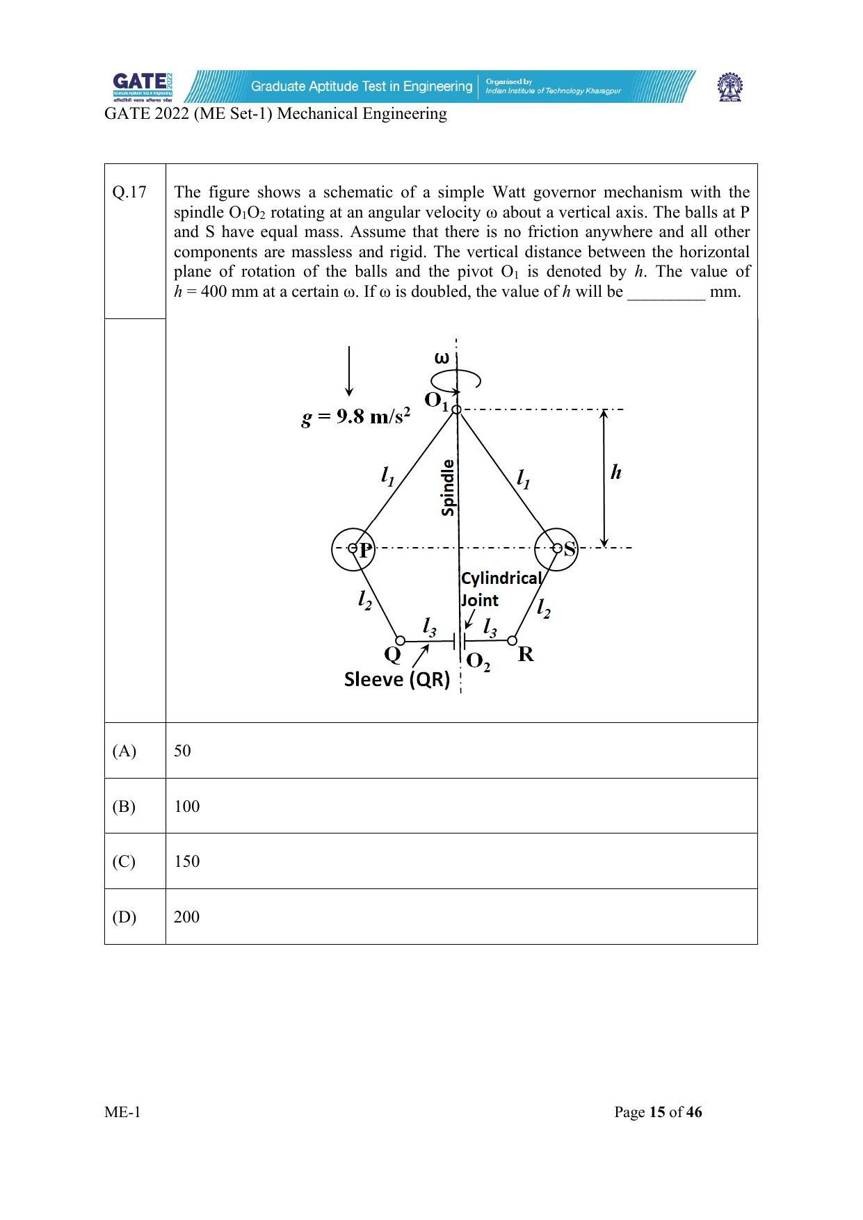GATE 2022 Mechanical Engineering (ME-1) (Forenoon) Question Paper - Page 15