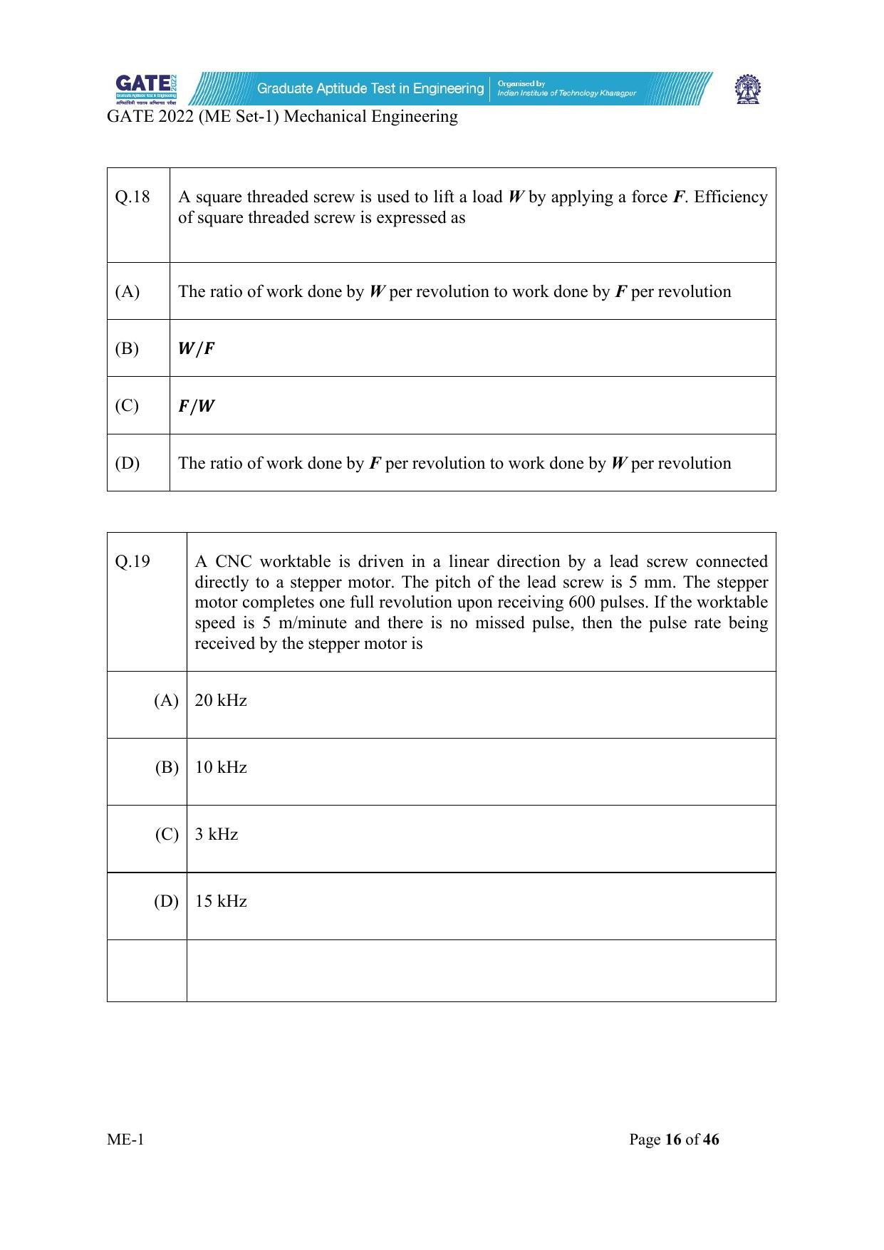 GATE 2022 Mechanical Engineering (ME-1) (Forenoon) Question Paper - Page 16