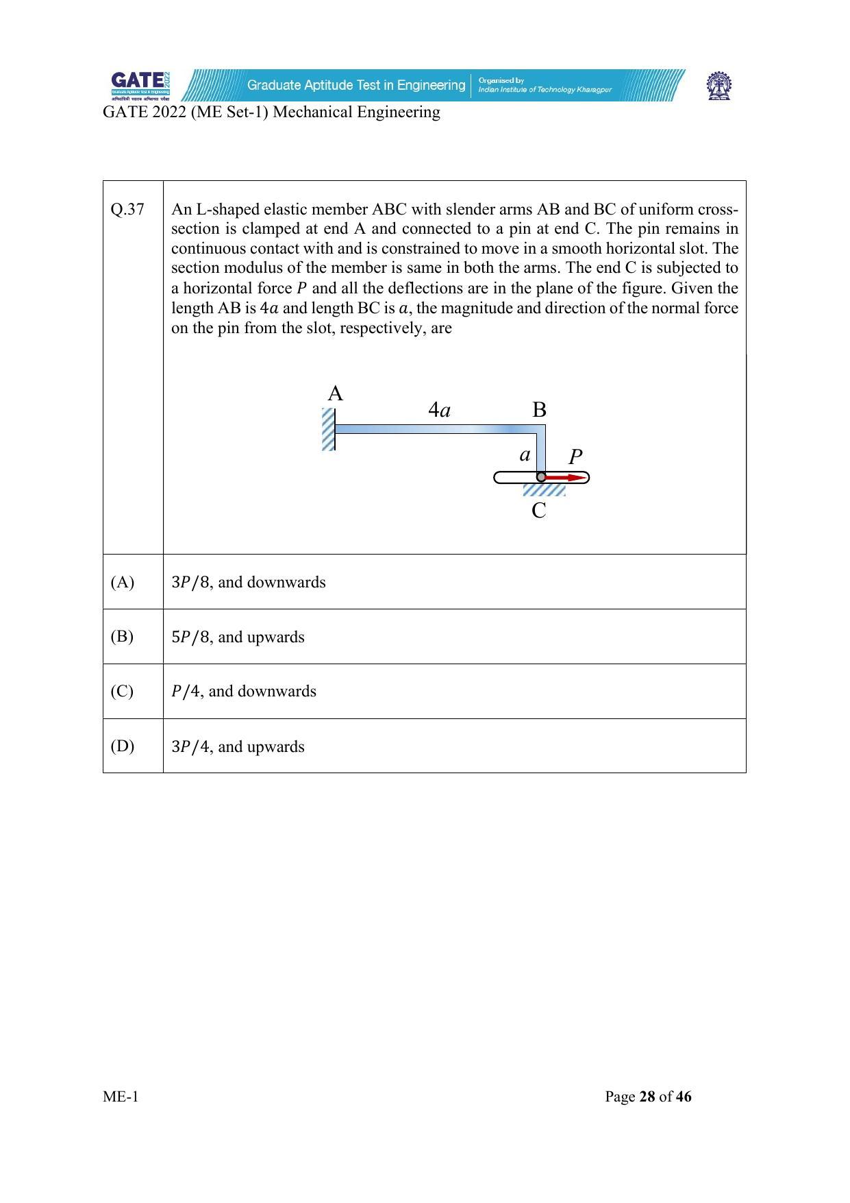 GATE 2022 Mechanical Engineering (ME-1) (Forenoon) Question Paper - Page 28