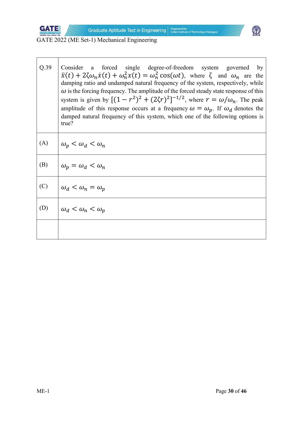 GATE 2022 Mechanical Engineering (ME-1) (Forenoon) Question Paper - Page 30