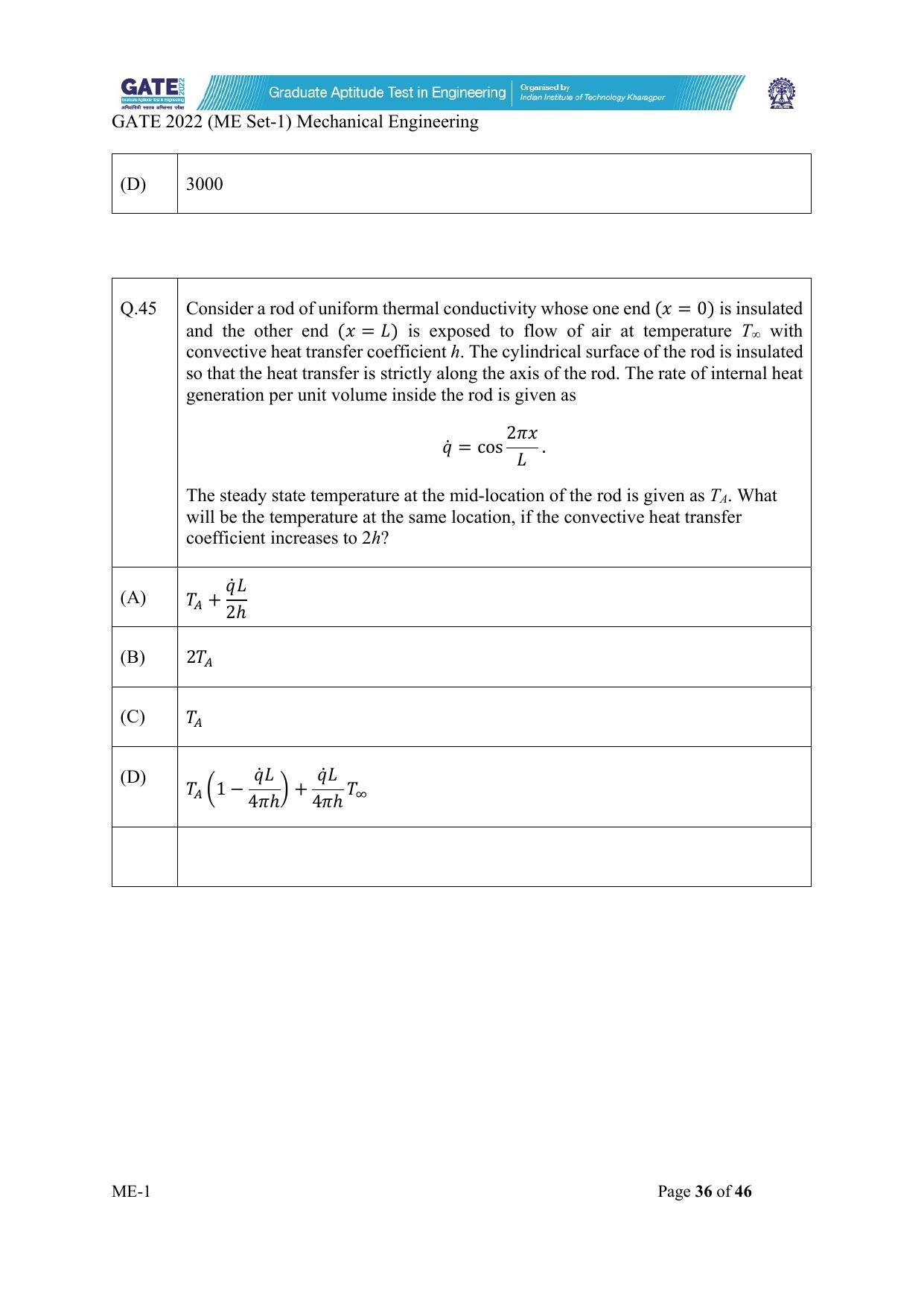 GATE 2022 Mechanical Engineering (ME-1) (Forenoon) Question Paper - Page 36