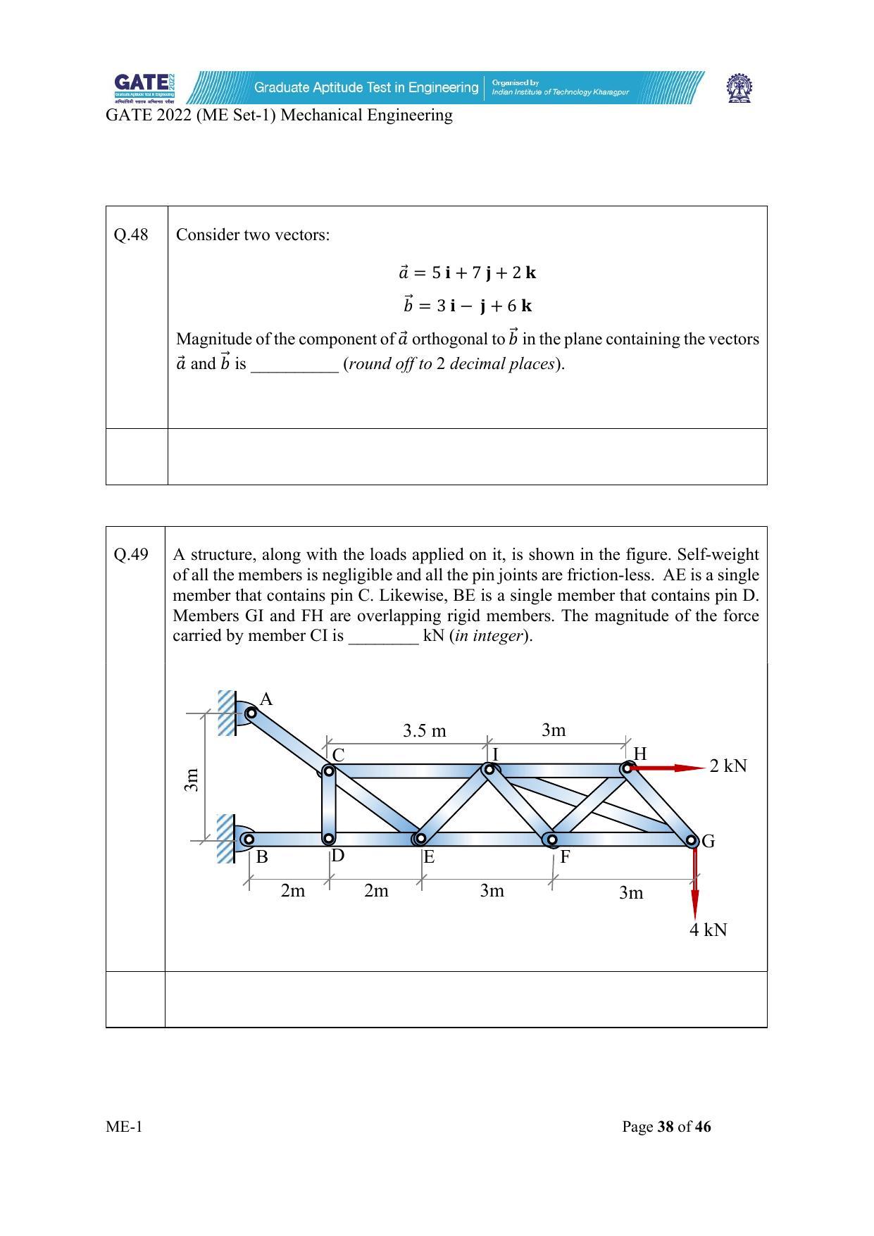 GATE 2022 Mechanical Engineering (ME-1) (Forenoon) Question Paper - Page 38