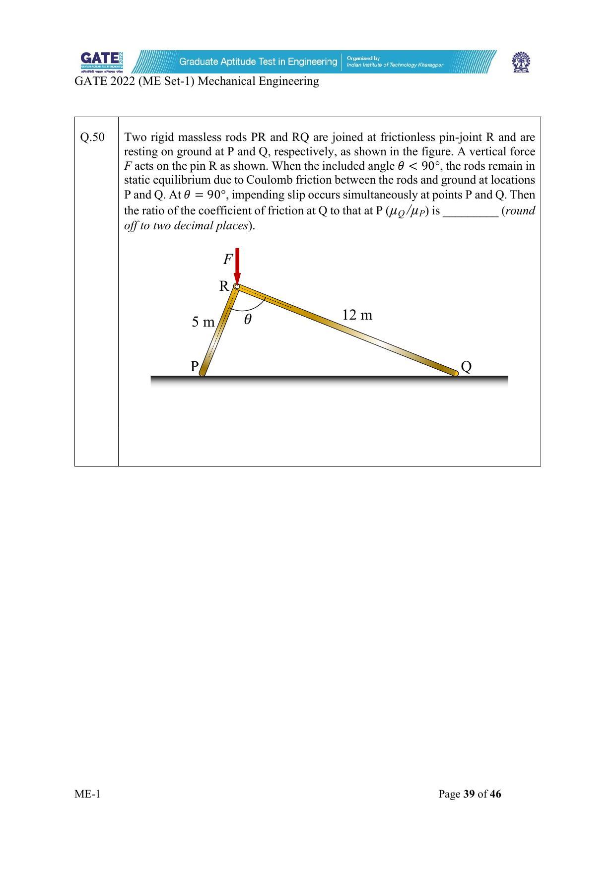 GATE 2022 Mechanical Engineering (ME-1) (Forenoon) Question Paper - Page 39