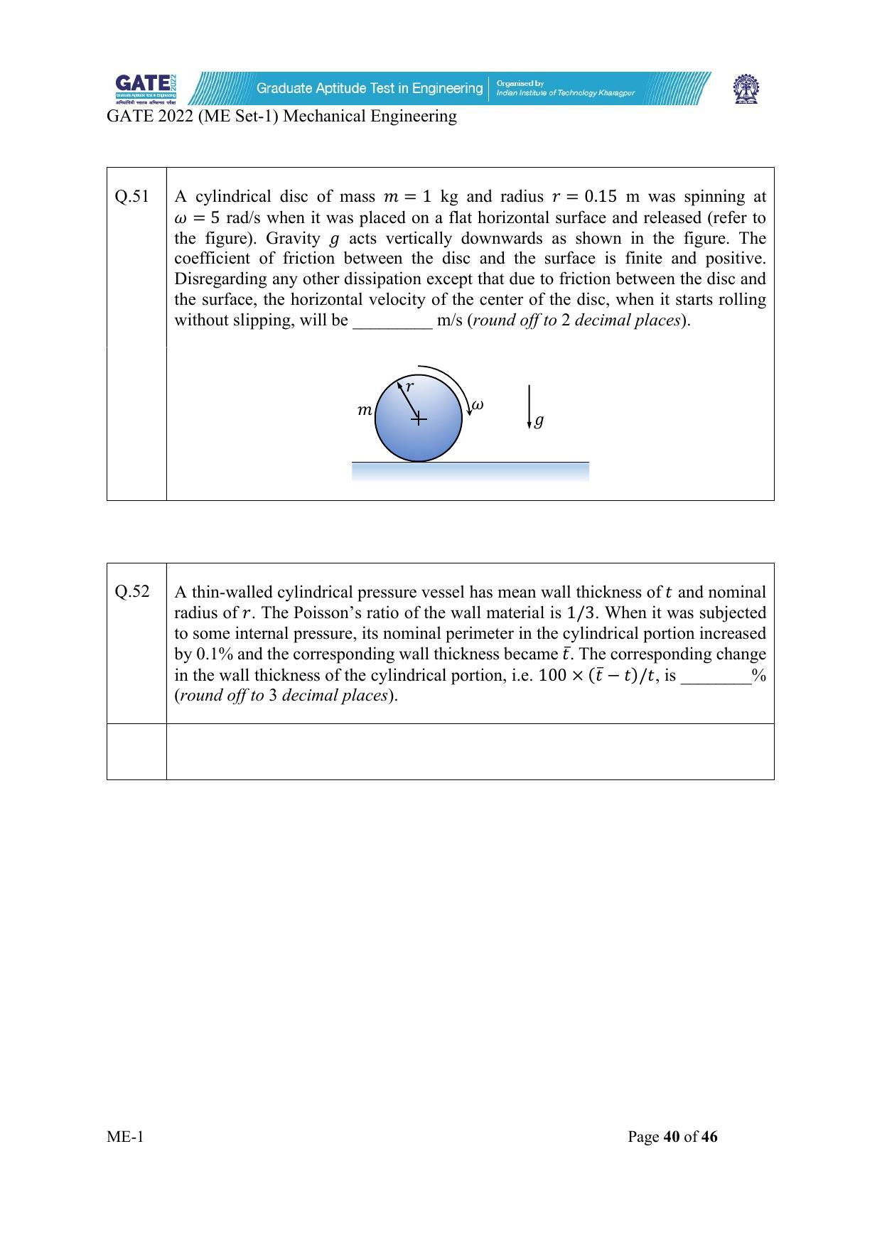 GATE 2022 Mechanical Engineering (ME-1) (Forenoon) Question Paper - Page 40