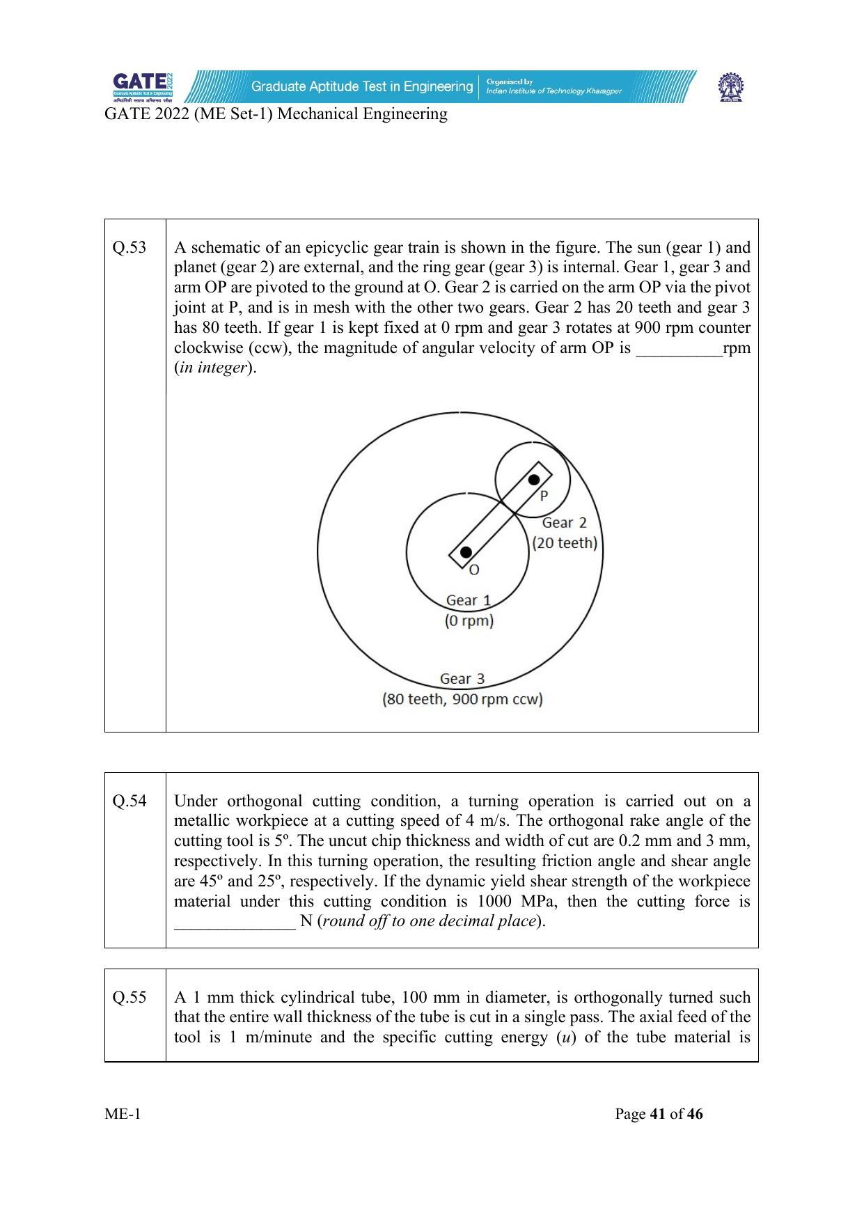 GATE 2022 Mechanical Engineering (ME-1) (Forenoon) Question Paper - Page 41