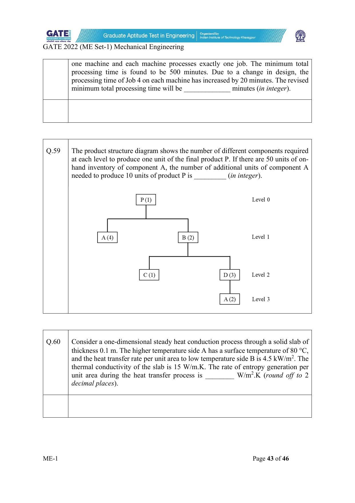 GATE 2022 Mechanical Engineering (ME-1) (Forenoon) Question Paper - Page 43