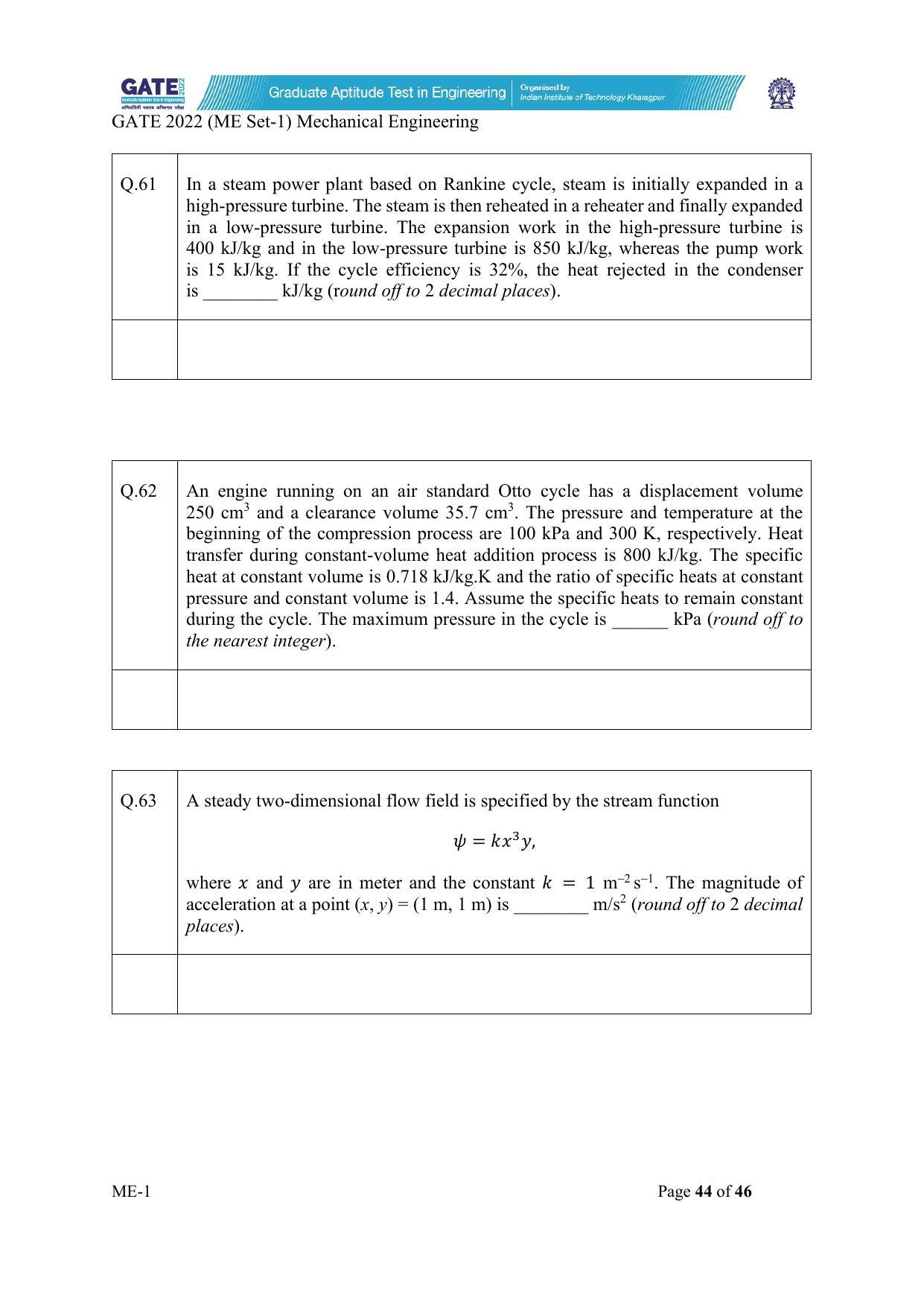 GATE 2022 Mechanical Engineering (ME-1) (Forenoon) Question Paper - Page 44