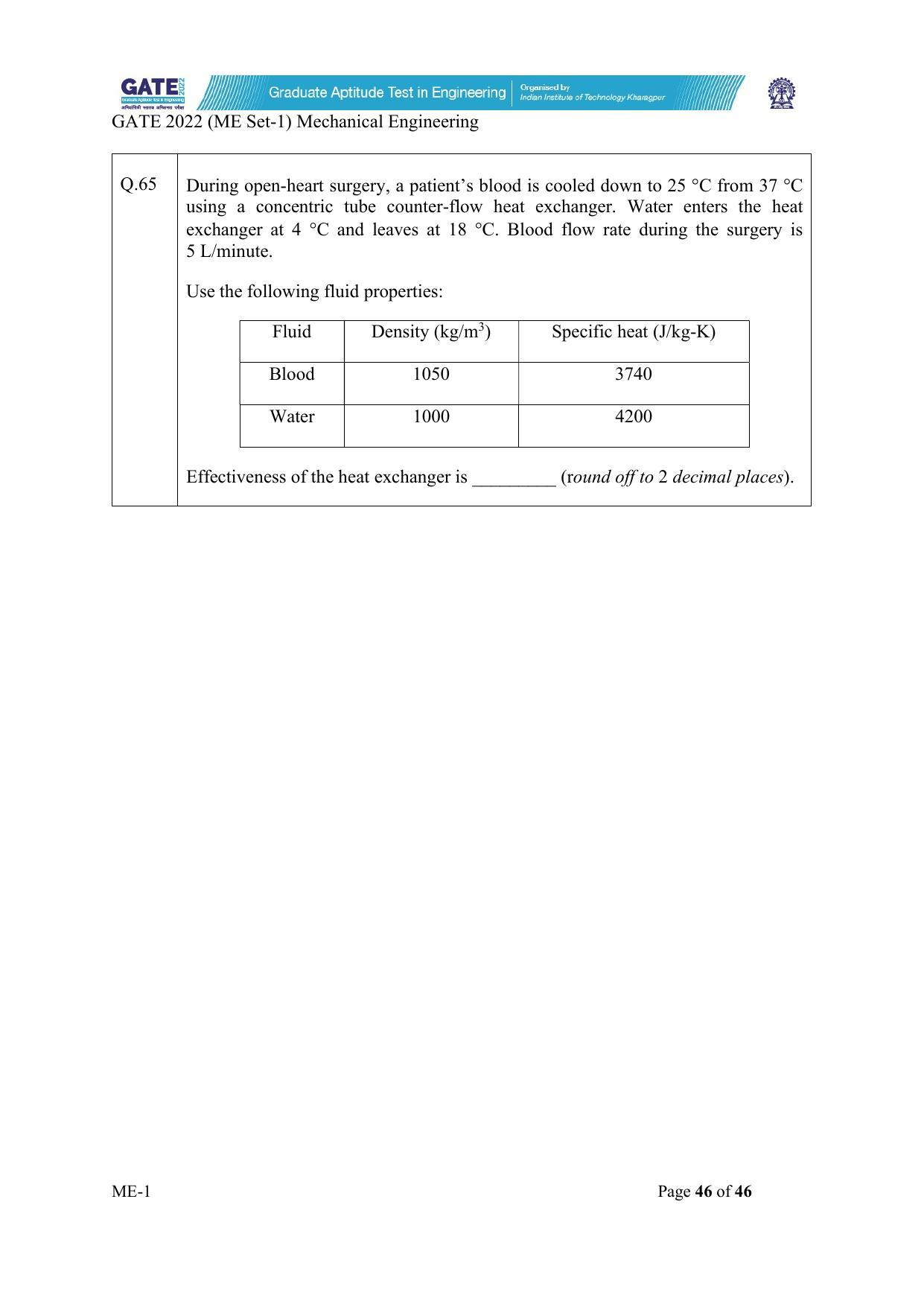 GATE 2022 Mechanical Engineering (ME-1) (Forenoon) Question Paper - Page 46