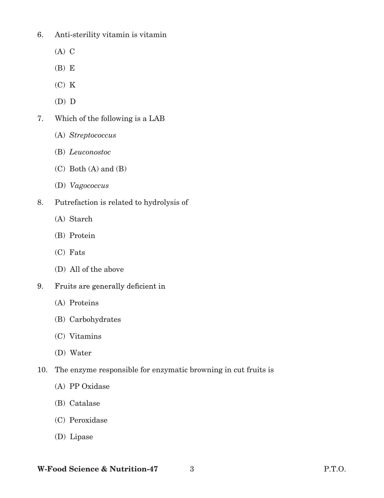 Odisha CPET 2022 FOOD SCIENCE NUTRITION Question Paper - Page 3
