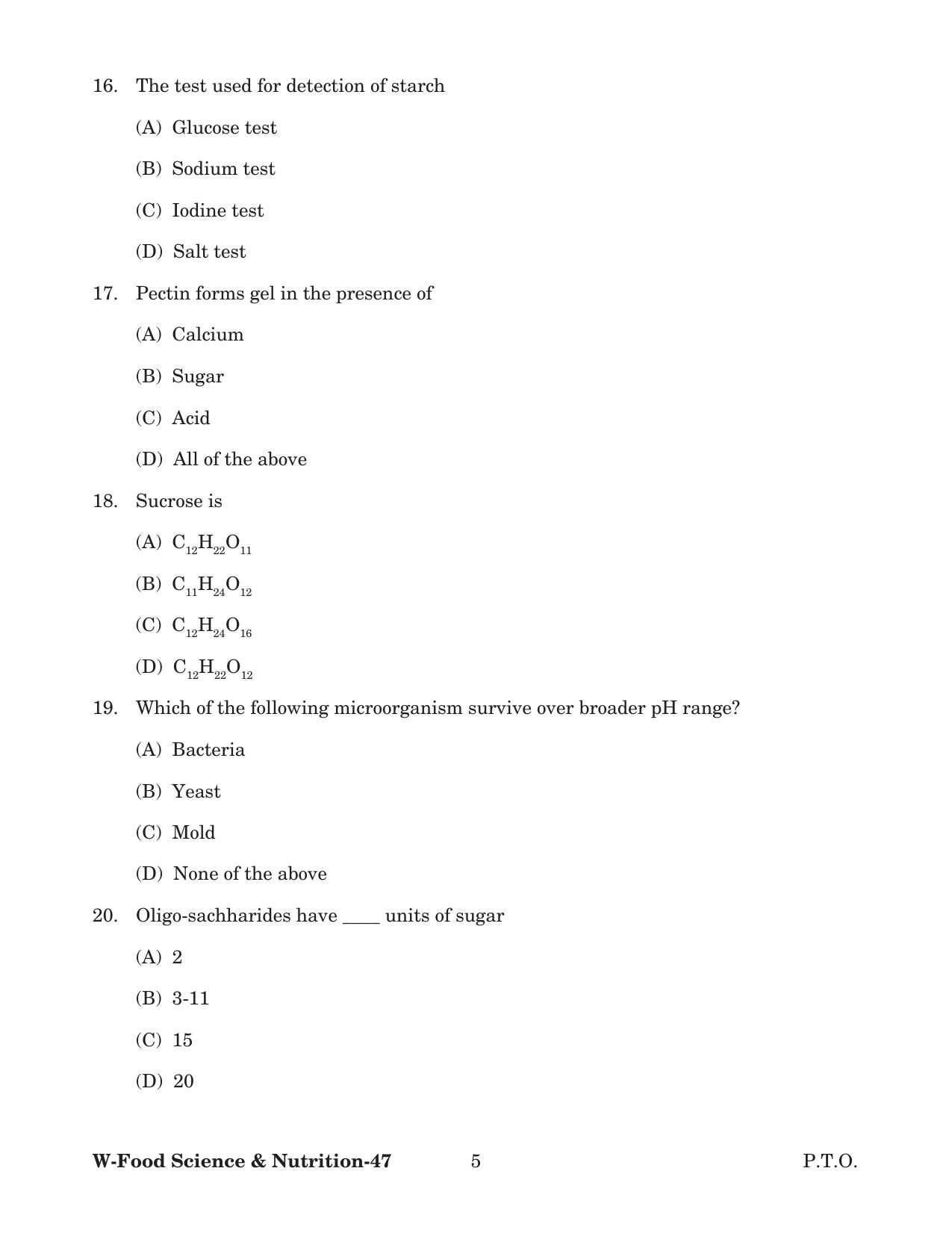 Odisha CPET 2022 FOOD SCIENCE NUTRITION Question Paper - Page 5