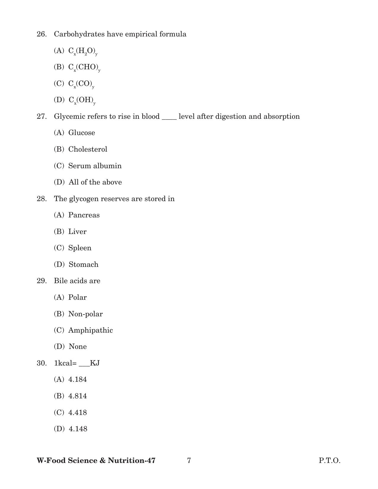 Odisha CPET 2022 FOOD SCIENCE NUTRITION Question Paper - Page 7