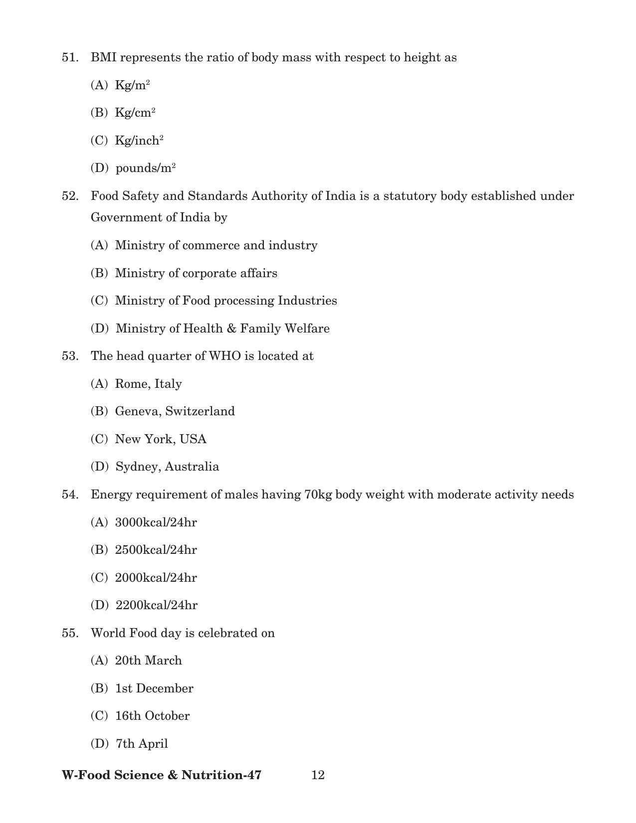 Odisha CPET 2022 FOOD SCIENCE NUTRITION Question Paper - Page 12