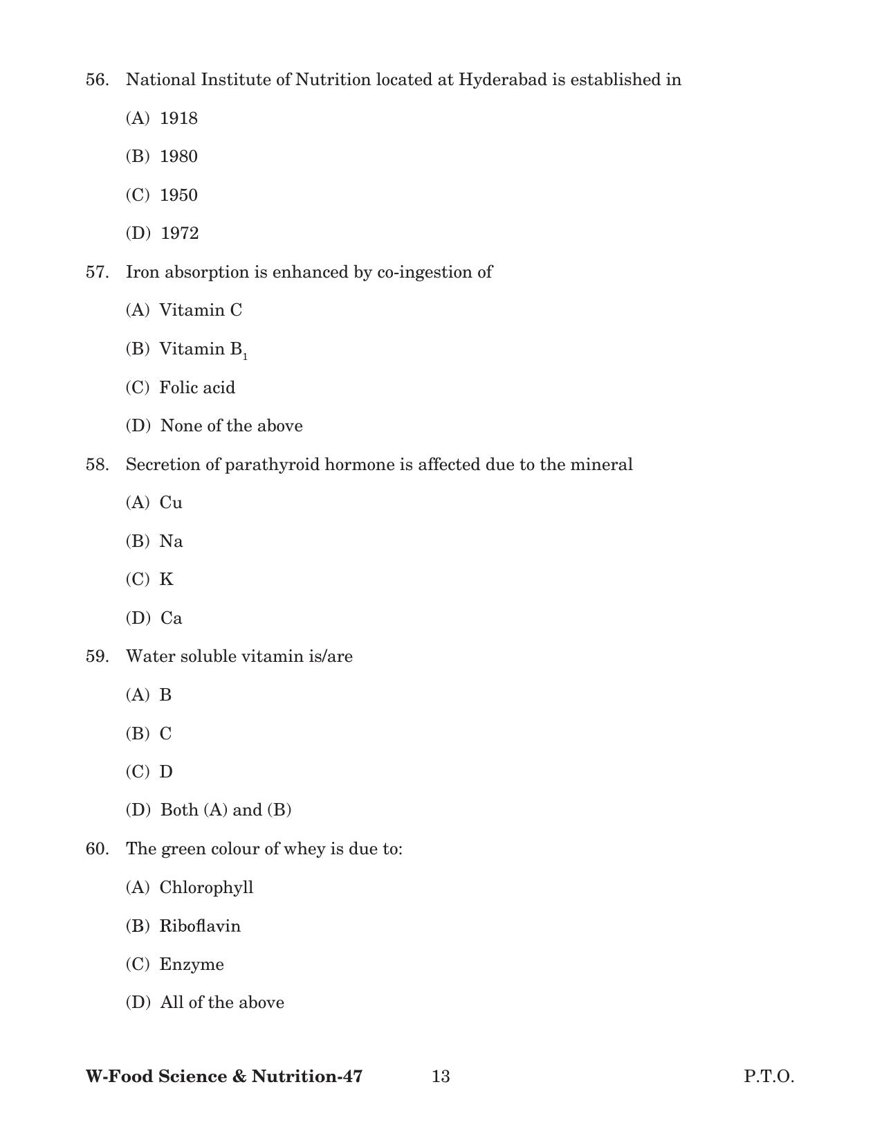 Odisha CPET 2022 FOOD SCIENCE NUTRITION Question Paper - Page 13