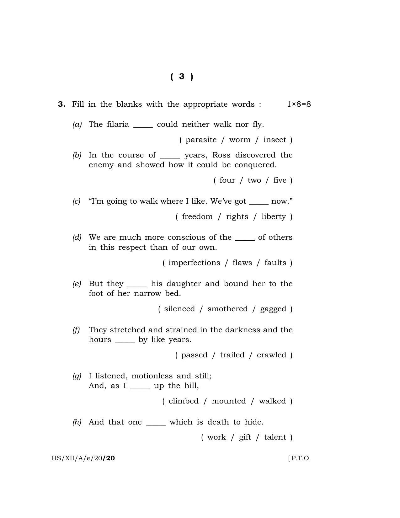 Meghalaya Board (MBOSE) Class 12 ELECTIVE ENGLISH 2020 Question Paper - Page 3