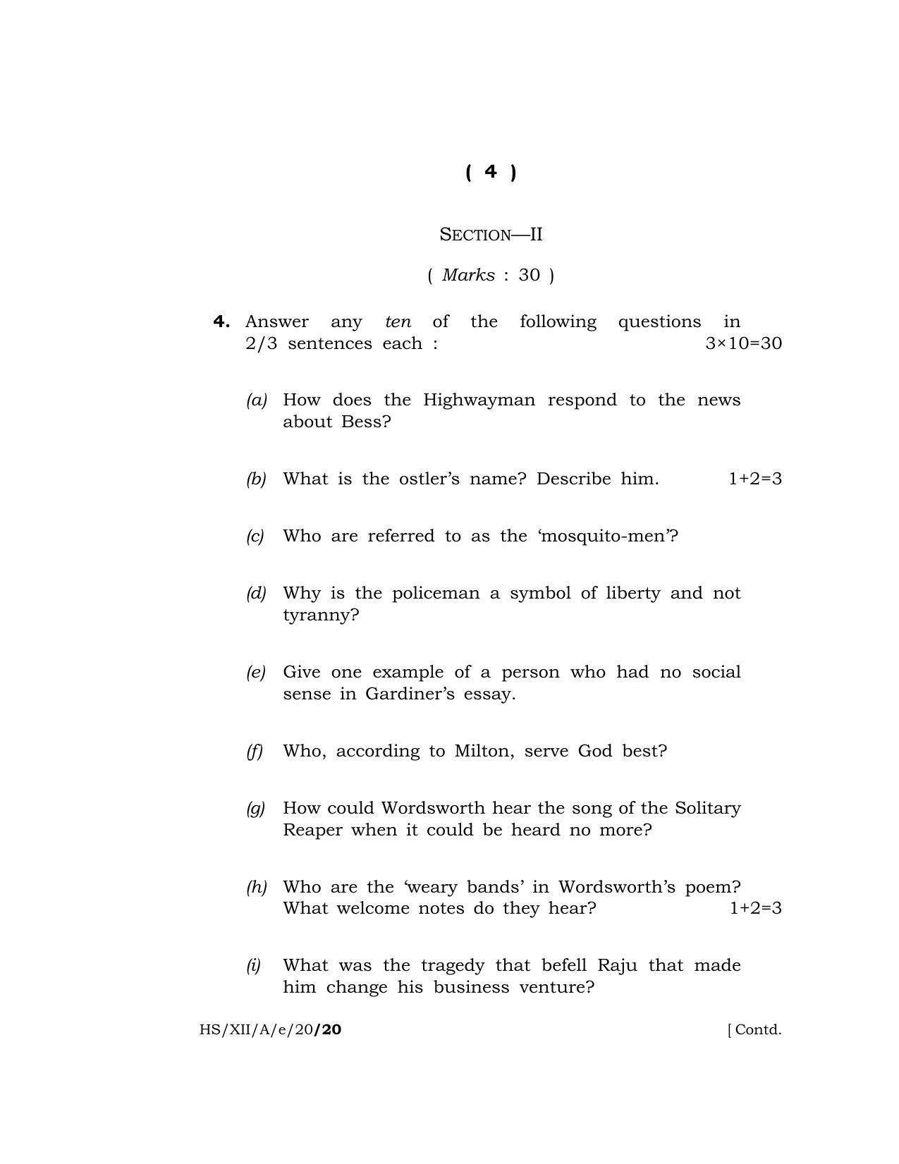 Meghalaya Board (MBOSE) Class 12 ELECTIVE ENGLISH 2020 Question Paper - Page 4