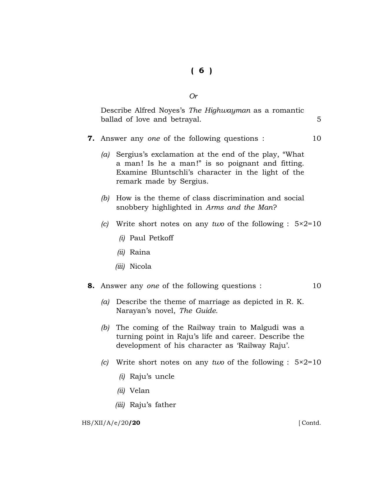 Meghalaya Board (MBOSE) Class 12 ELECTIVE ENGLISH 2020 Question Paper - Page 6