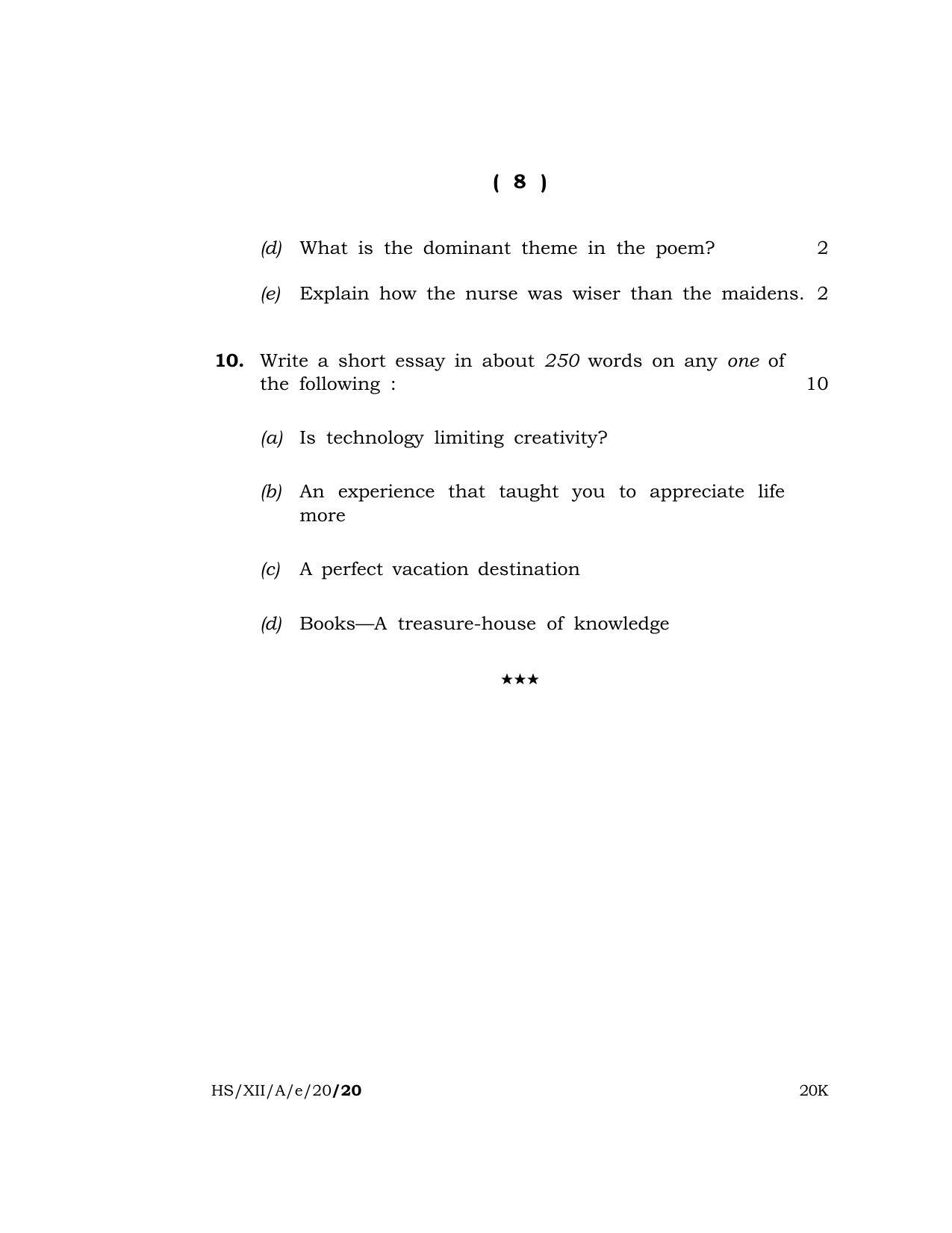 Meghalaya Board (MBOSE) Class 12 ELECTIVE ENGLISH 2020 Question Paper - Page 8
