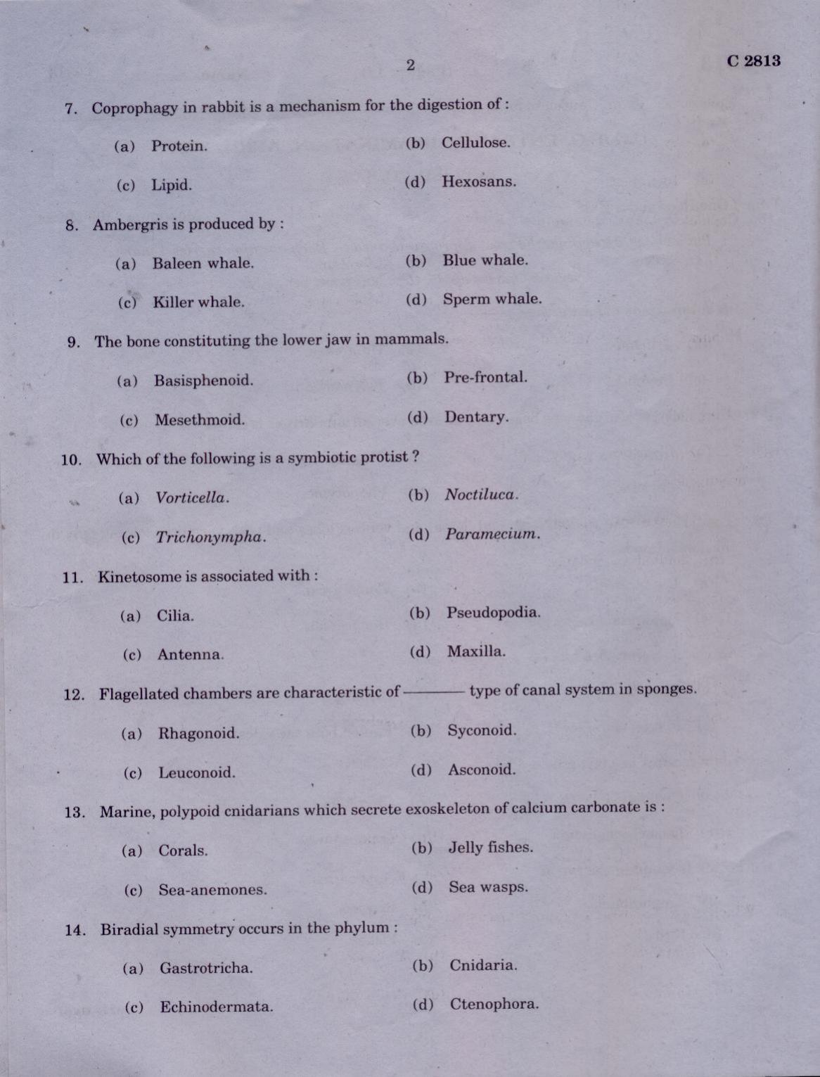 CUCAT 2021 M.Sc. Applied Zoology Question Paper - Page 2