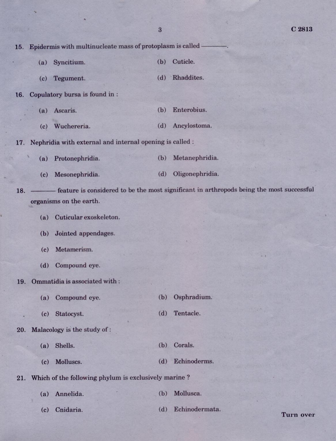 CUCAT 2021 M.Sc. Applied Zoology Question Paper - Page 3