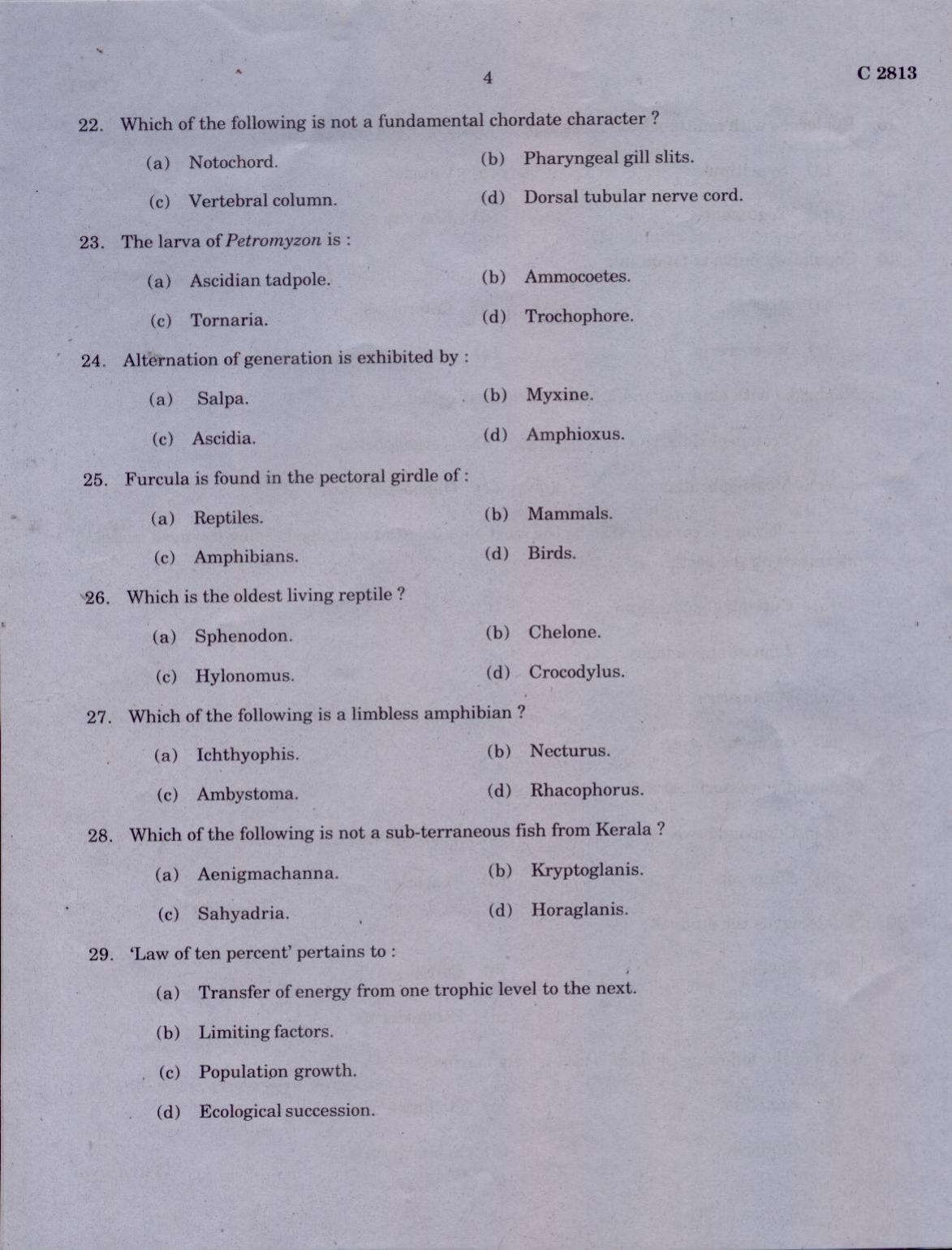 CUCAT 2021 M.Sc. Applied Zoology Question Paper - Page 4