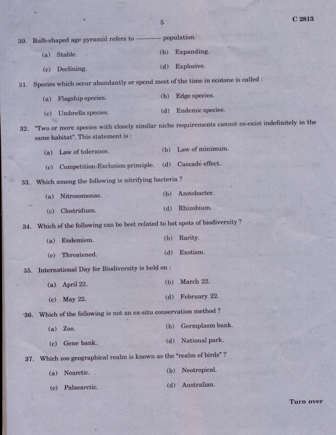 CUCAT 2021 M.Sc. Applied Zoology Question Paper - Page 5