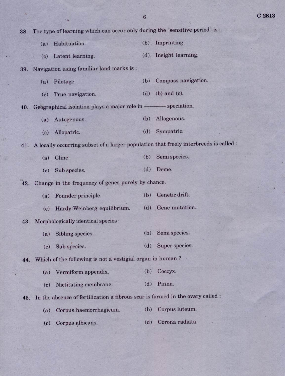 CUCAT 2021 M.Sc. Applied Zoology Question Paper - Page 6