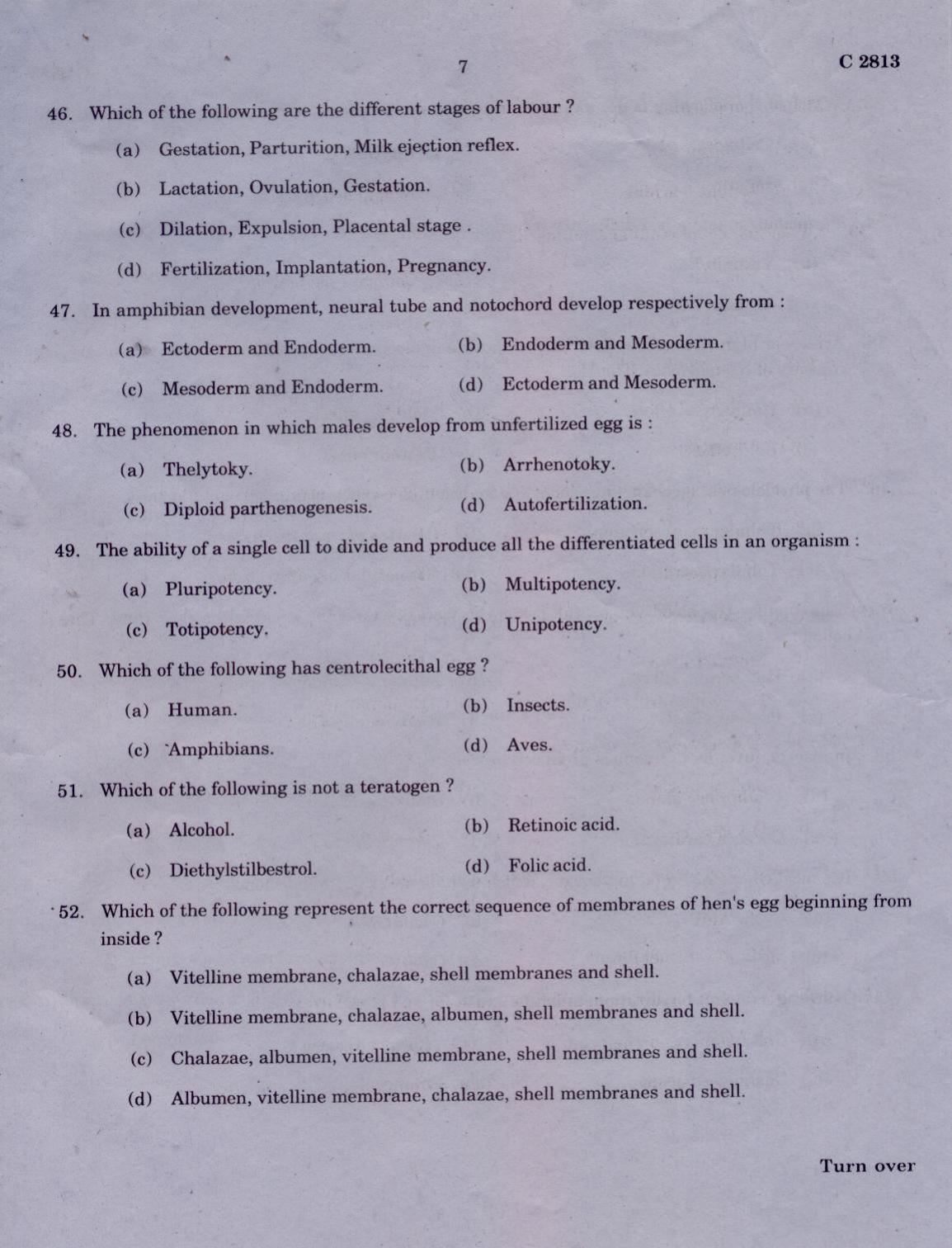CUCAT 2021 M.Sc. Applied Zoology Question Paper - Page 7