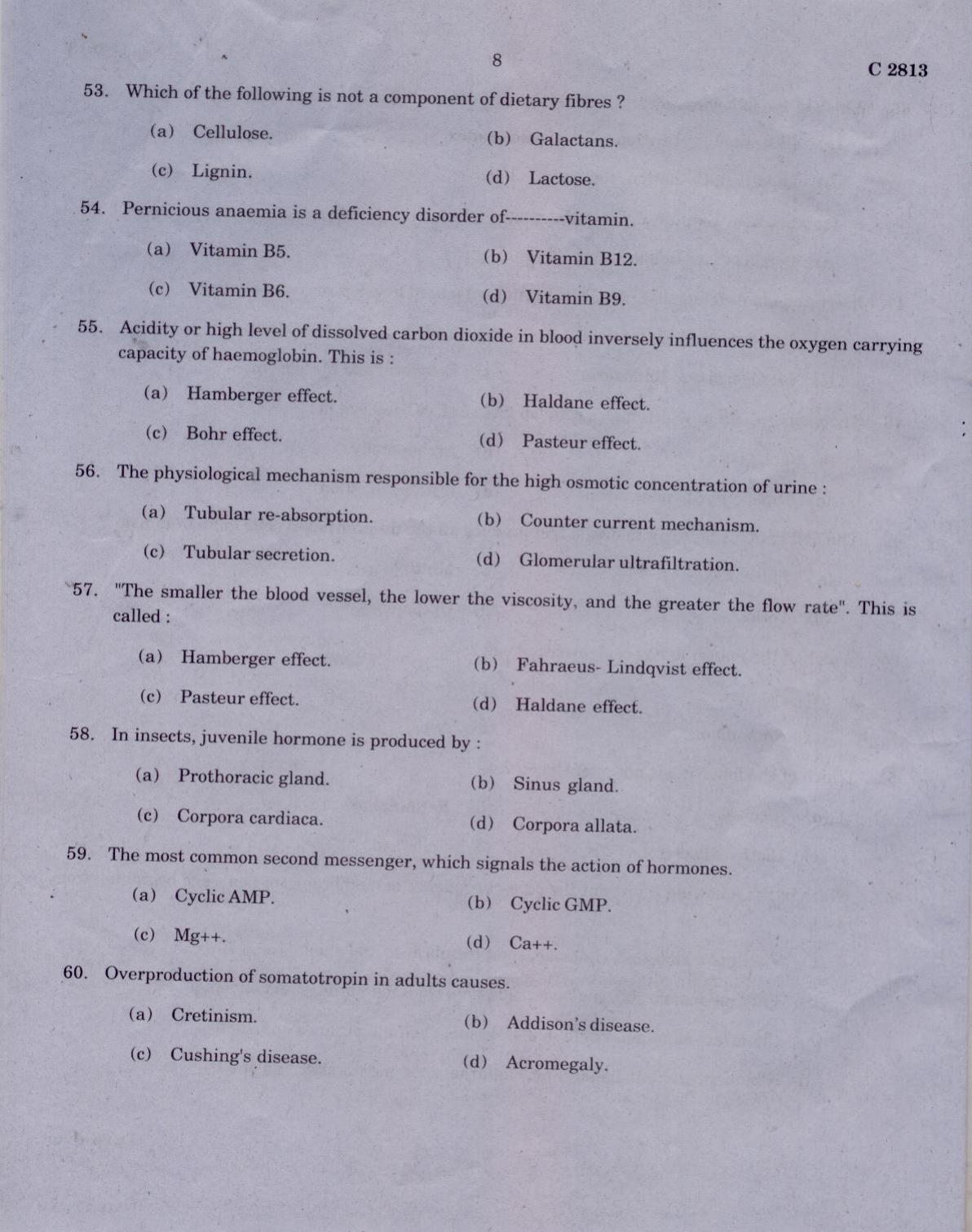 CUCAT 2021 M.Sc. Applied Zoology Question Paper - Page 8