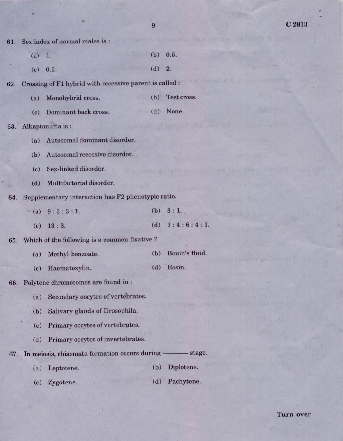 CUCAT 2021 M.Sc. Applied Zoology Question Paper - Page 9