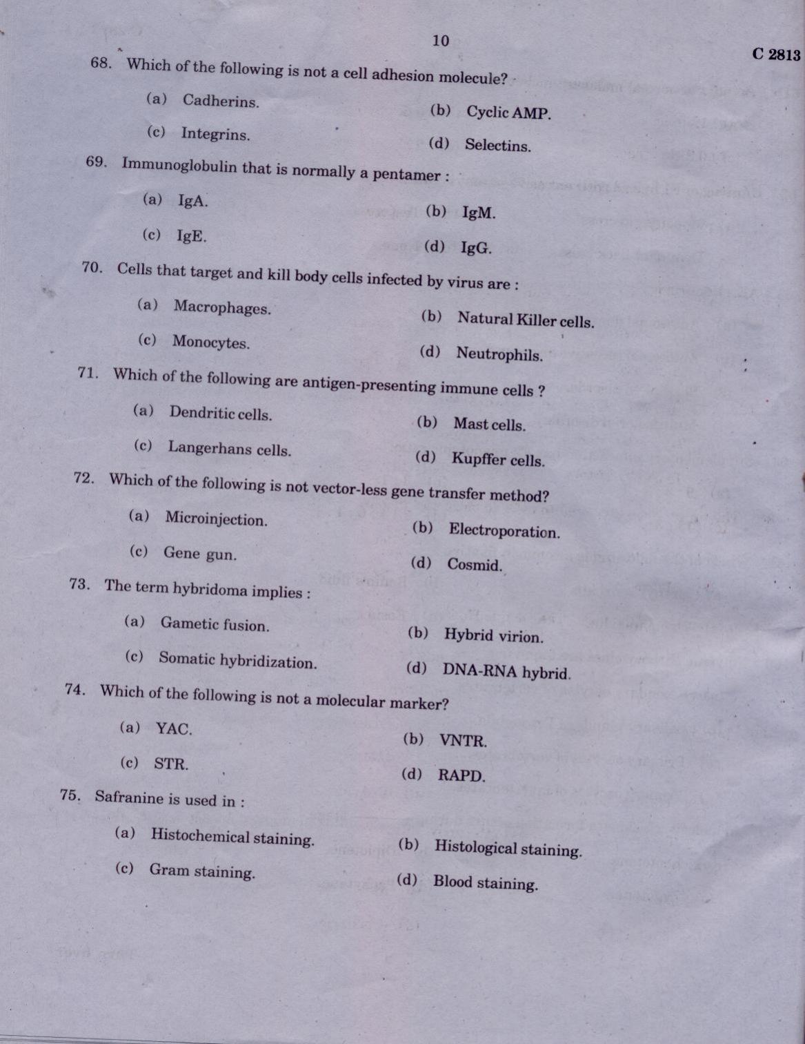 CUCAT 2021 M.Sc. Applied Zoology Question Paper - Page 10