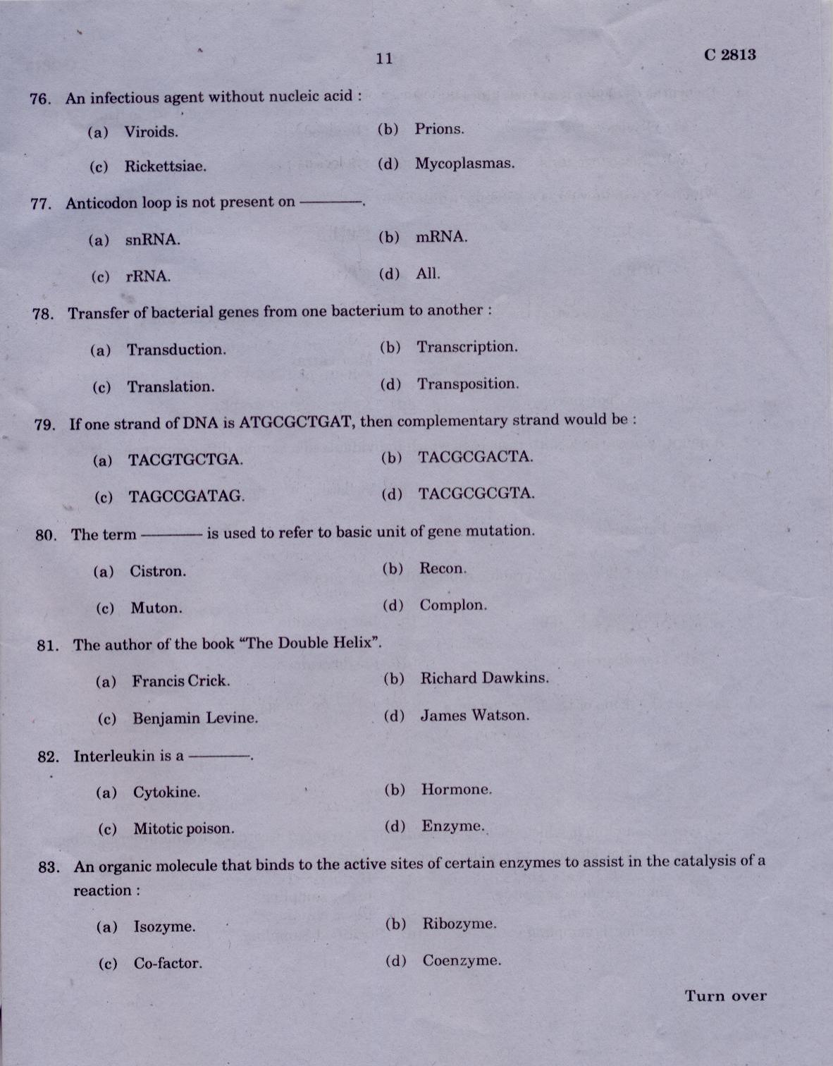 CUCAT 2021 M.Sc. Applied Zoology Question Paper - Page 11