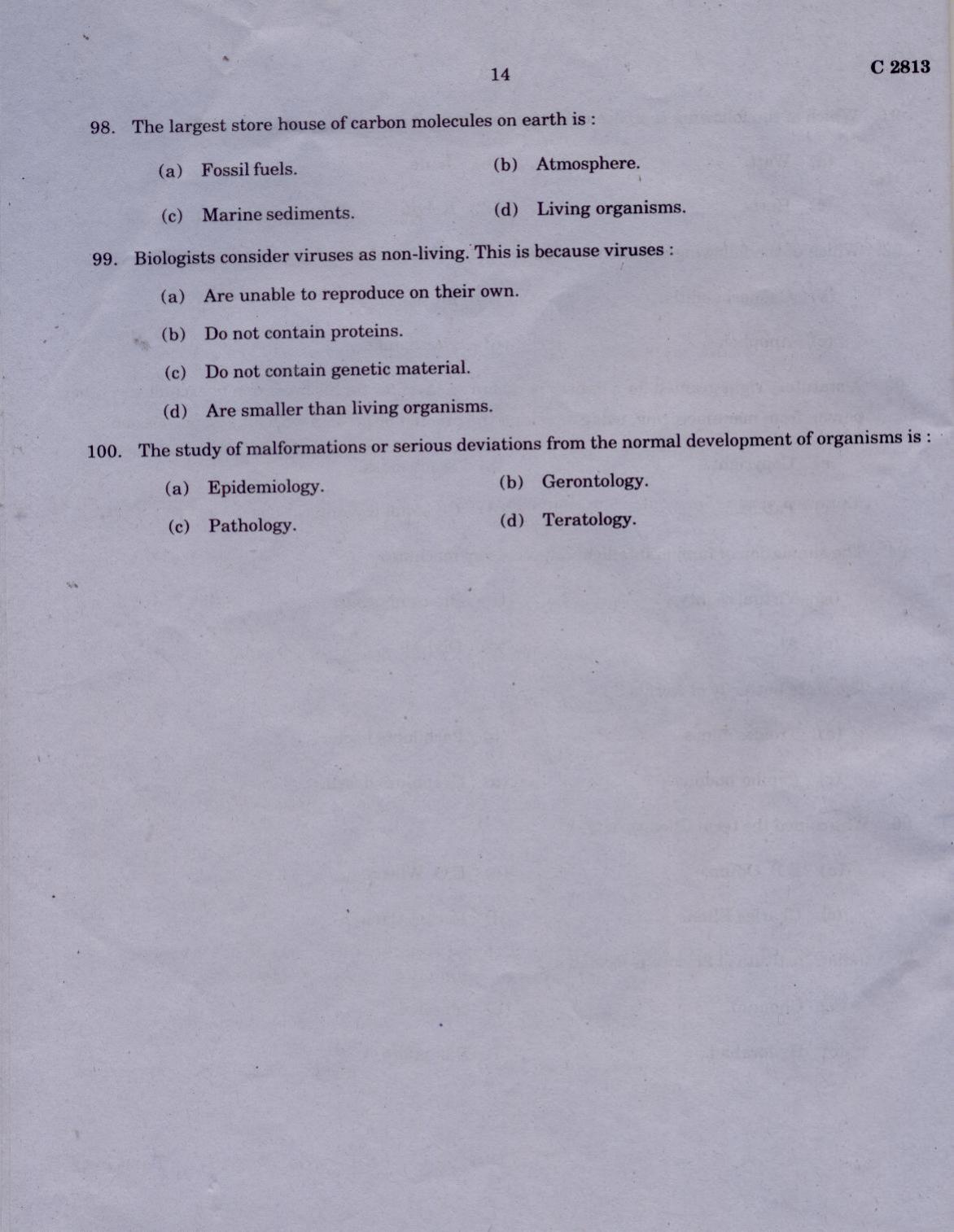 CUCAT 2021 M.Sc. Applied Zoology Question Paper - Page 14