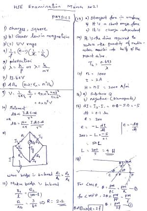 Kerala Plus Two 2021 Physics Annual Answer Key
