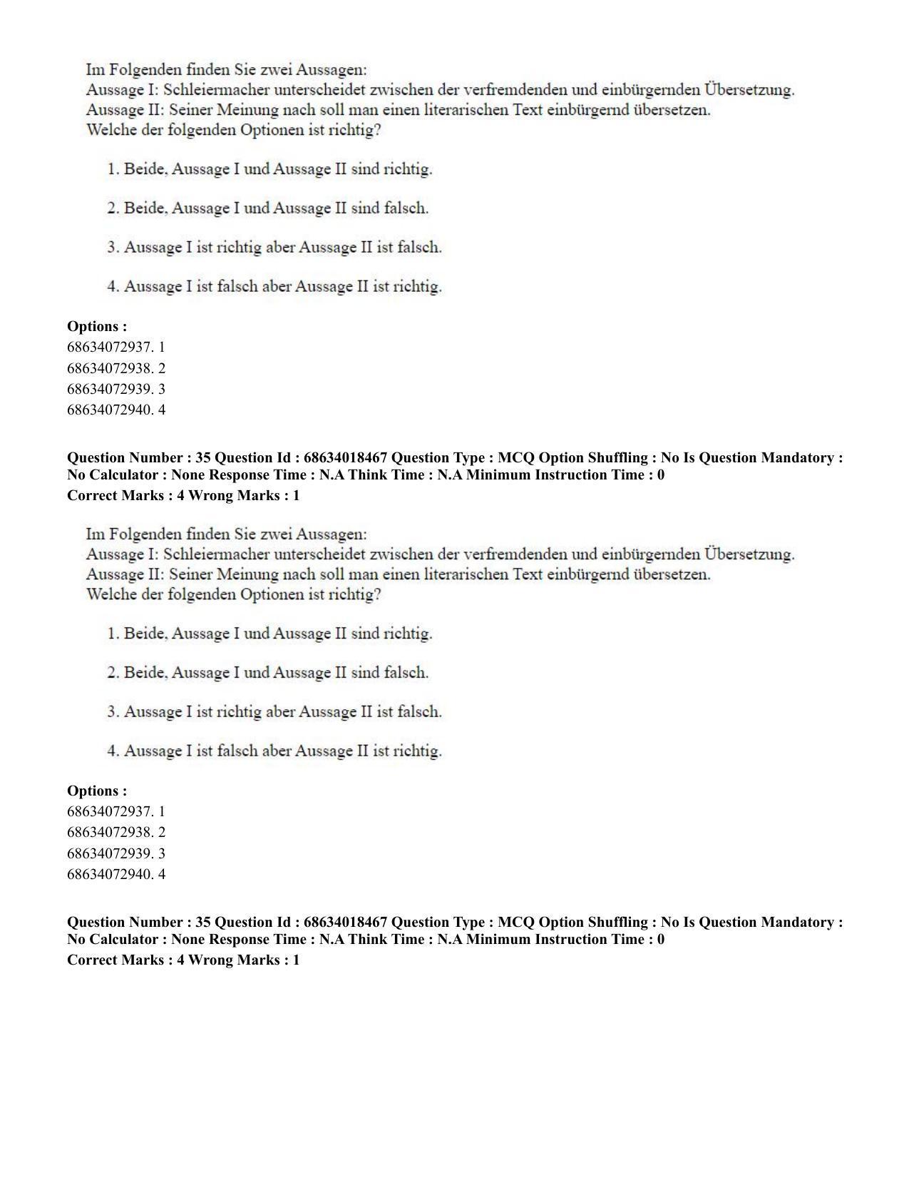 CUET PG 2023: LAQP12 – German(HINDI) - Shift 3 (13-06-2023) Question Paper - Page 51