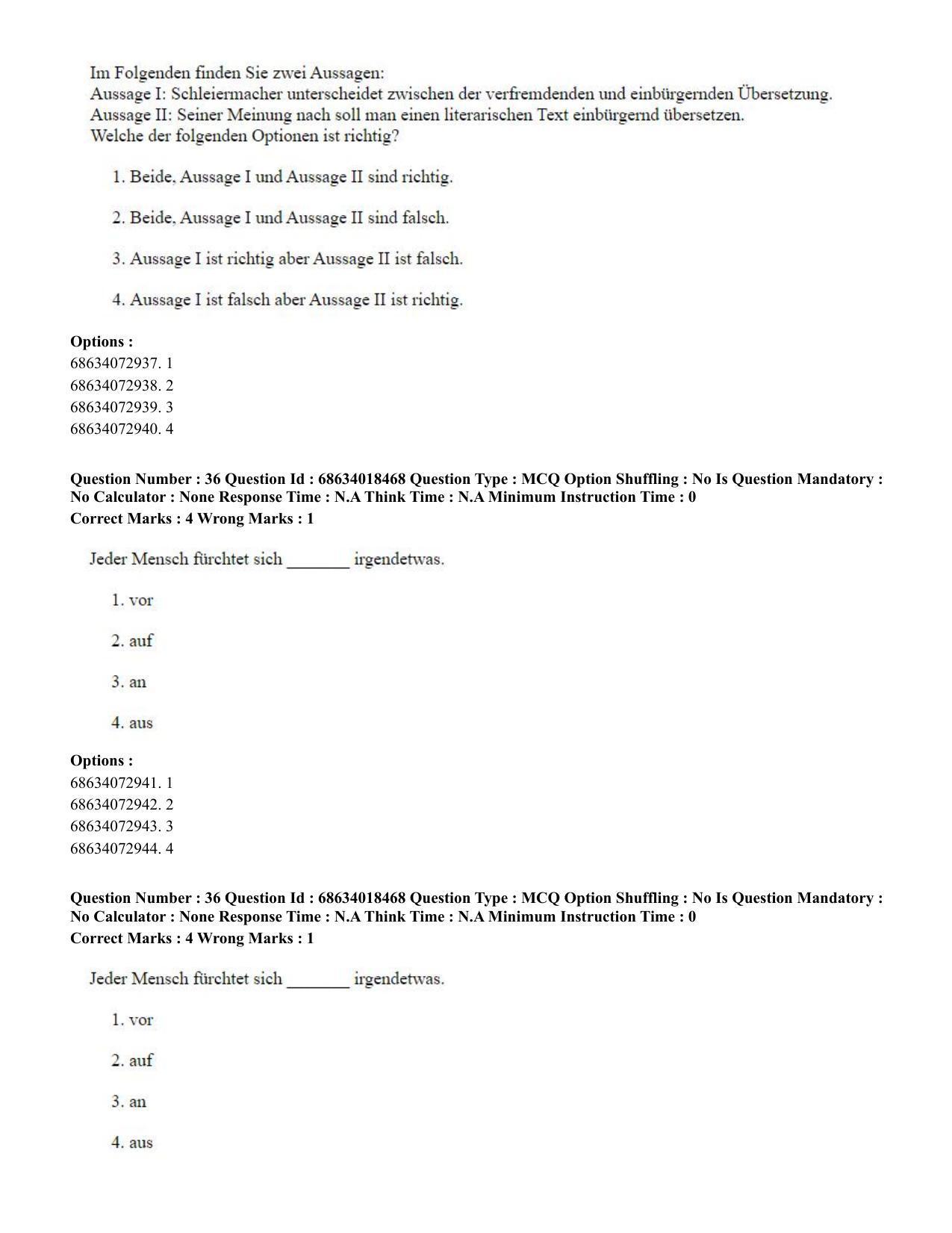 CUET PG 2023: LAQP12 – German(HINDI) - Shift 3 (13-06-2023) Question Paper - Page 52