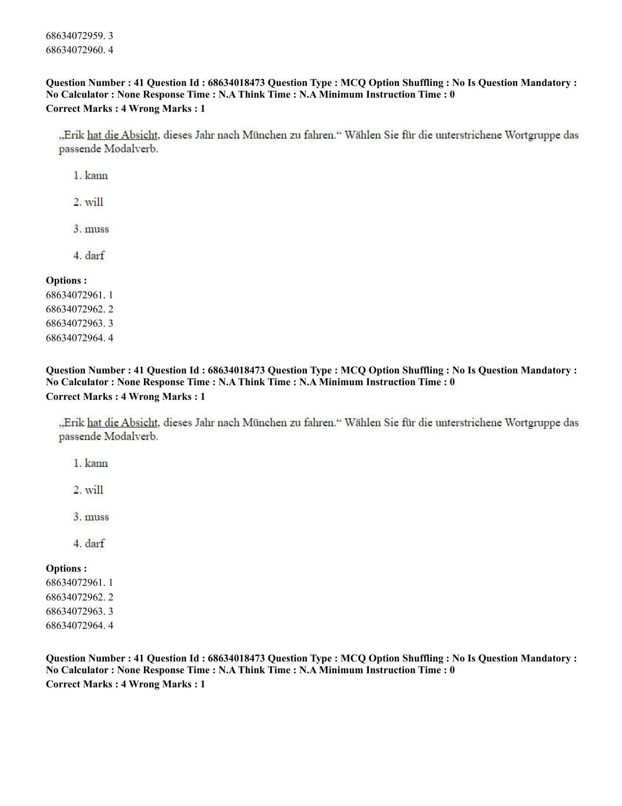 CUET PG 2023: LAQP12 – German(HINDI) - Shift 3 (13-06-2023) Question Paper - Page 59