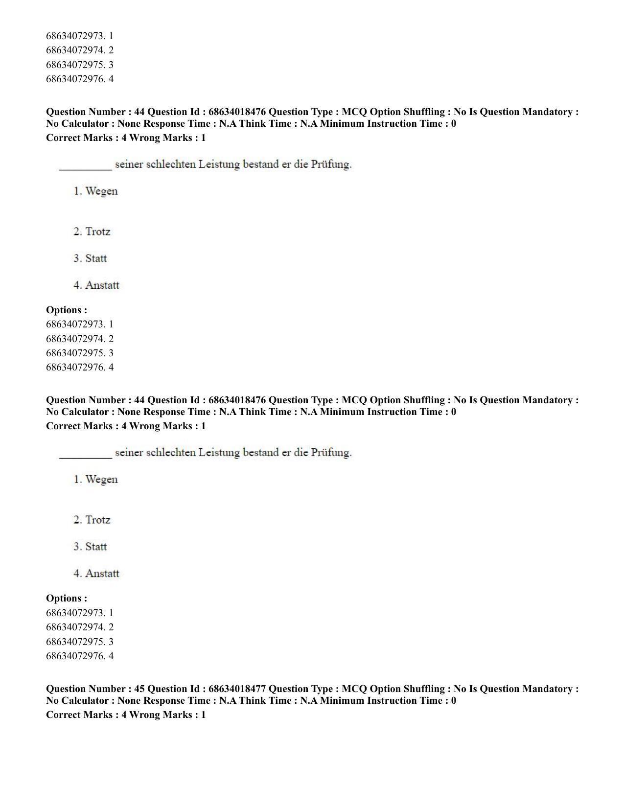 CUET PG 2023: LAQP12 – German(HINDI) - Shift 3 (13-06-2023) Question Paper - Page 63