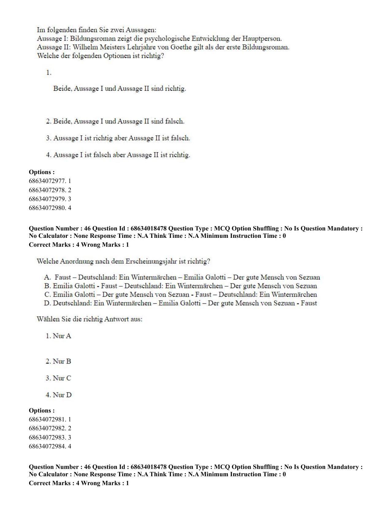 CUET PG 2023: LAQP12 – German(HINDI) - Shift 3 (13-06-2023) Question Paper - Page 65