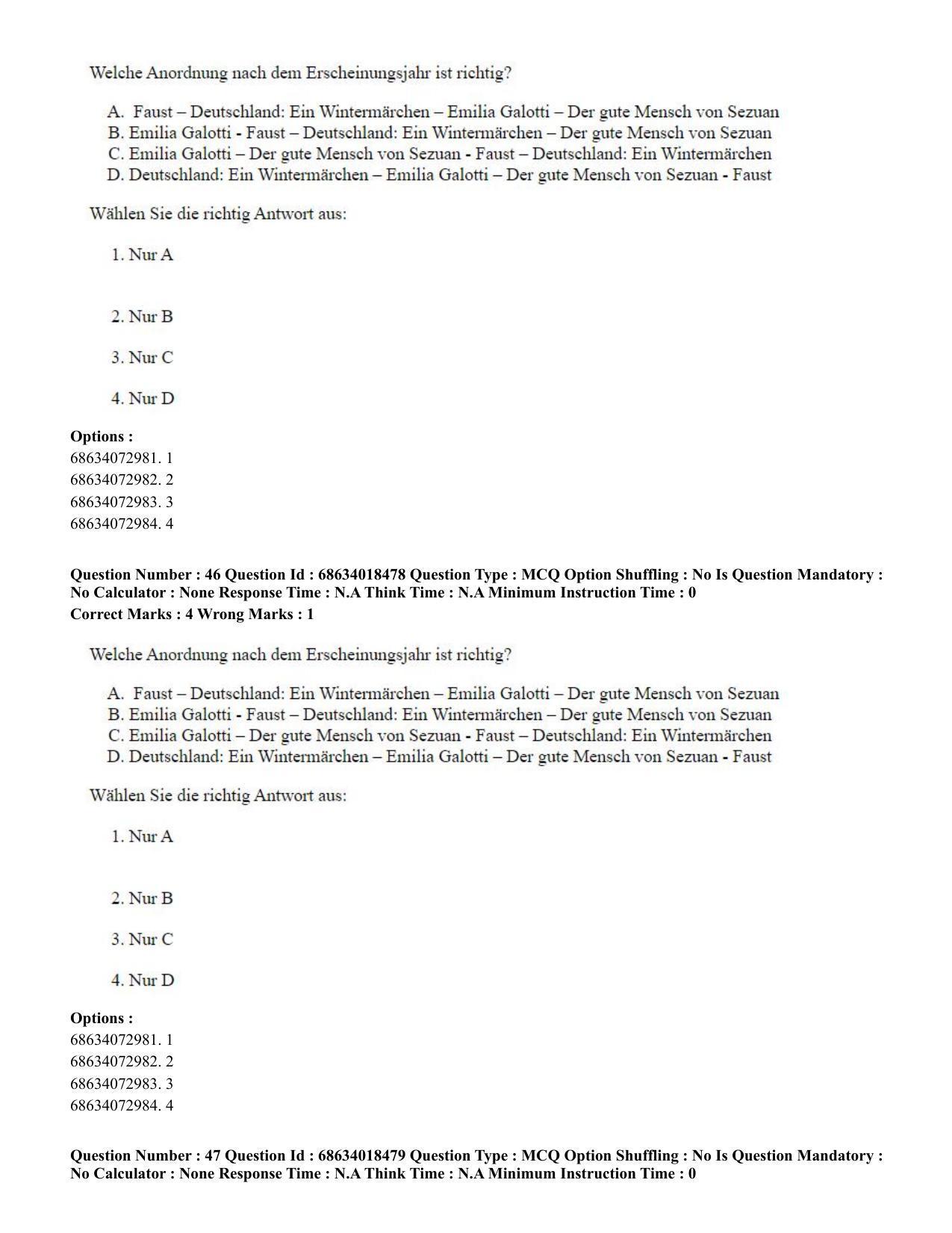 CUET PG 2023: LAQP12 – German(HINDI) - Shift 3 (13-06-2023) Question Paper - Page 66