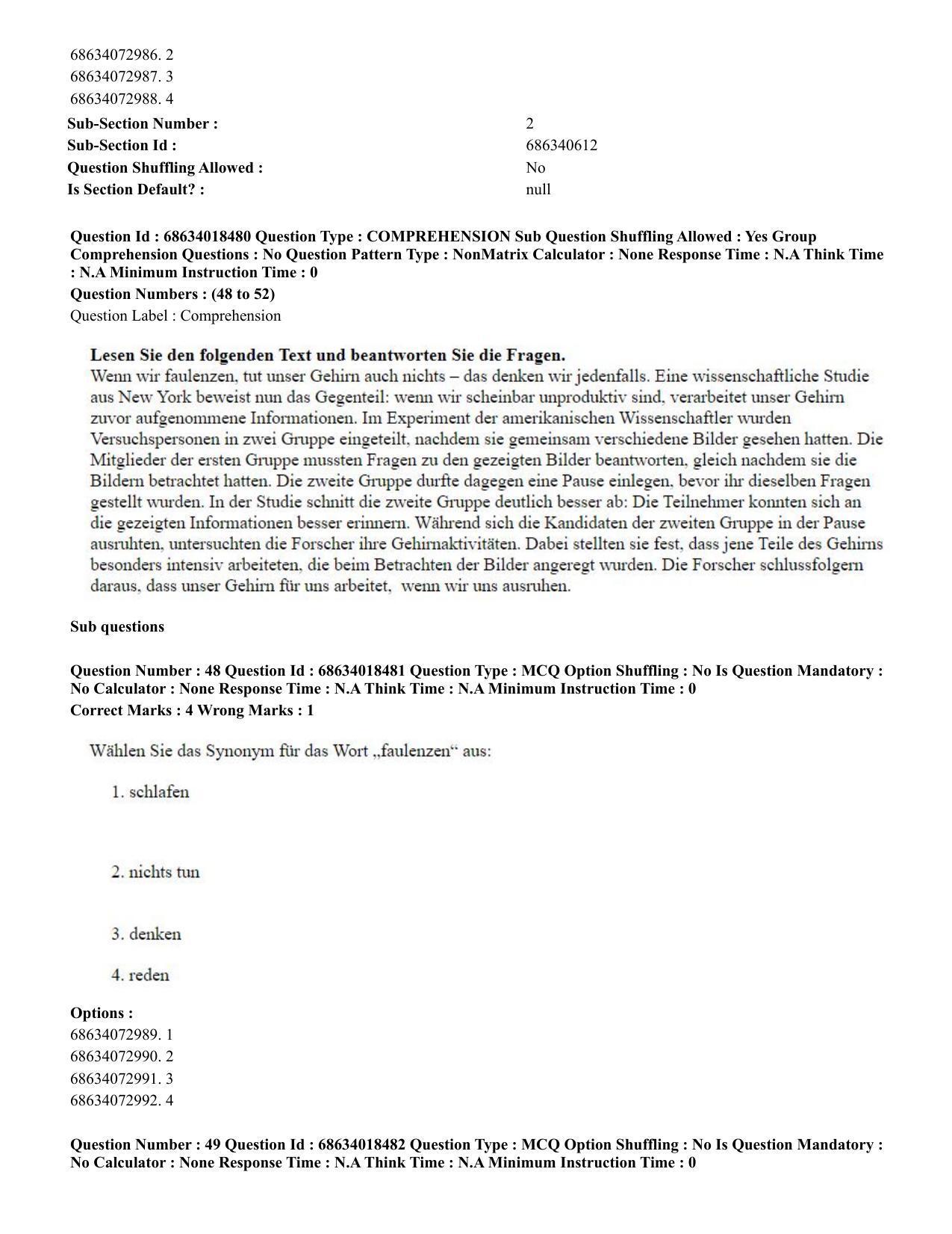 CUET PG 2023: LAQP12 – German(HINDI) - Shift 3 (13-06-2023) Question Paper - Page 68