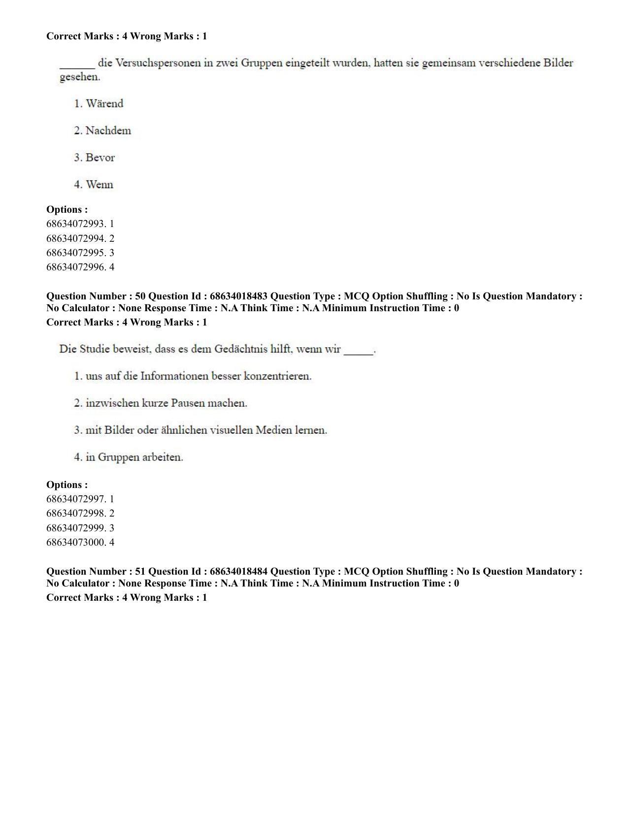 CUET PG 2023: LAQP12 – German(HINDI) - Shift 3 (13-06-2023) Question Paper - Page 69