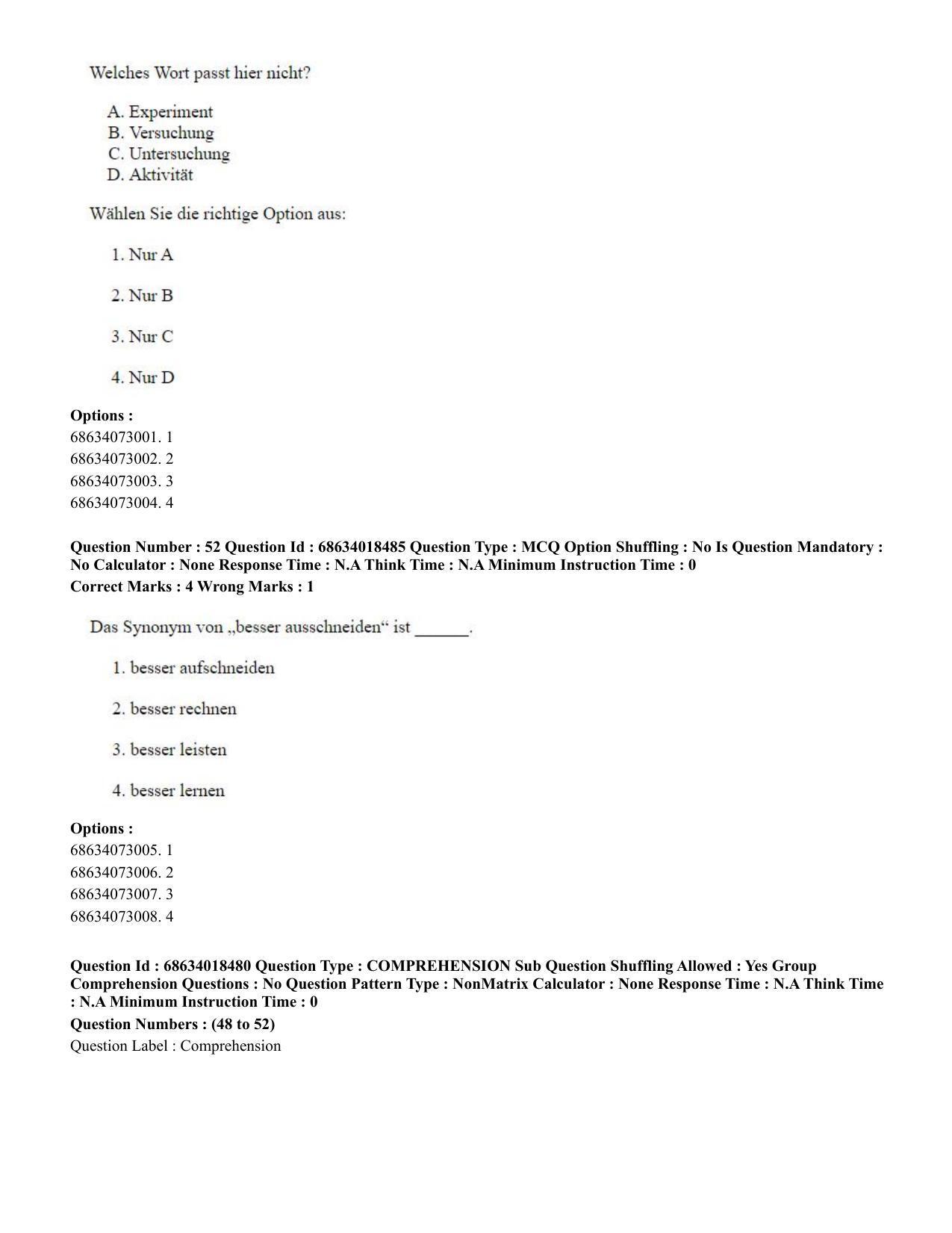 CUET PG 2023: LAQP12 – German(HINDI) - Shift 3 (13-06-2023) Question Paper - Page 70