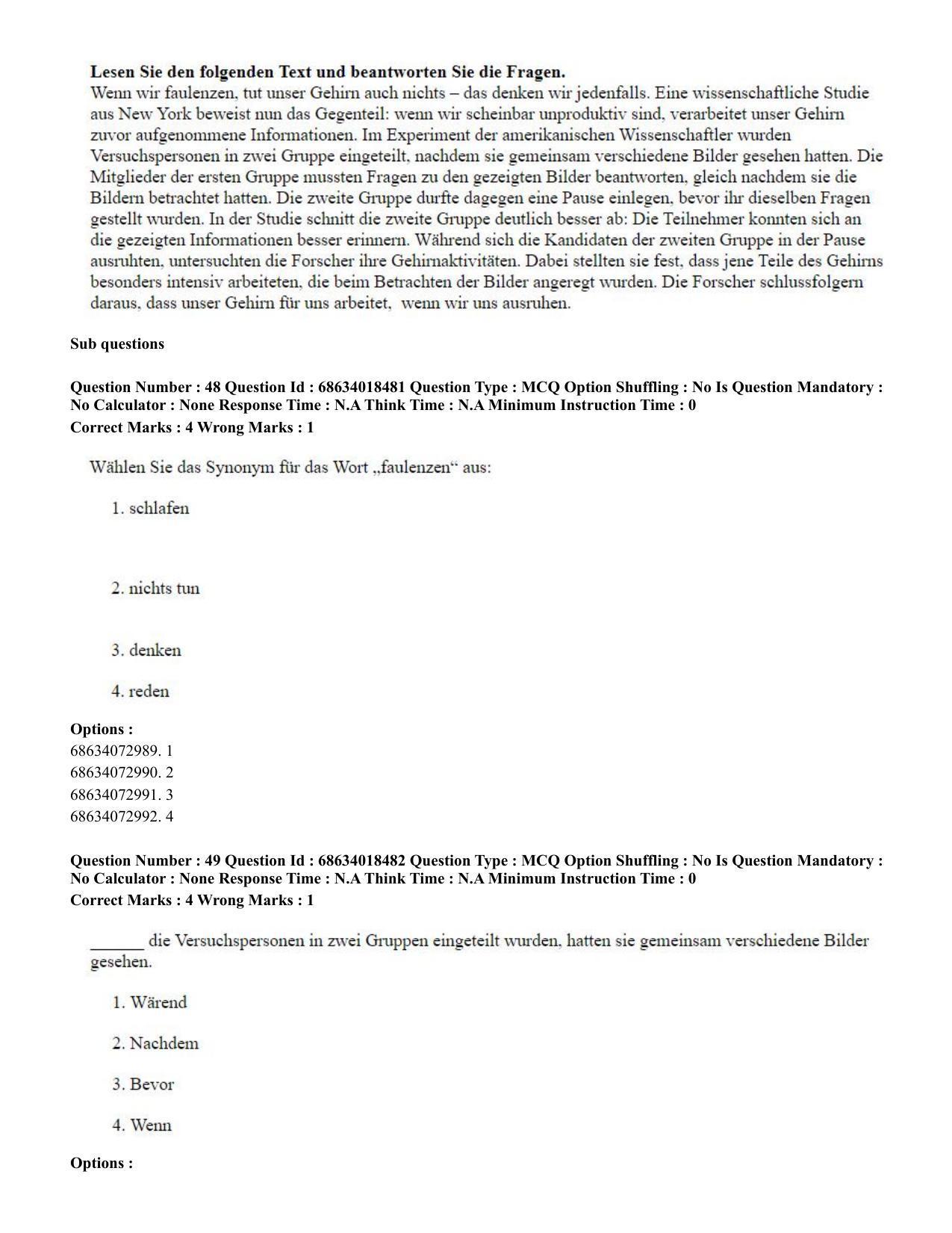 CUET PG 2023: LAQP12 – German(HINDI) - Shift 3 (13-06-2023) Question Paper - Page 71