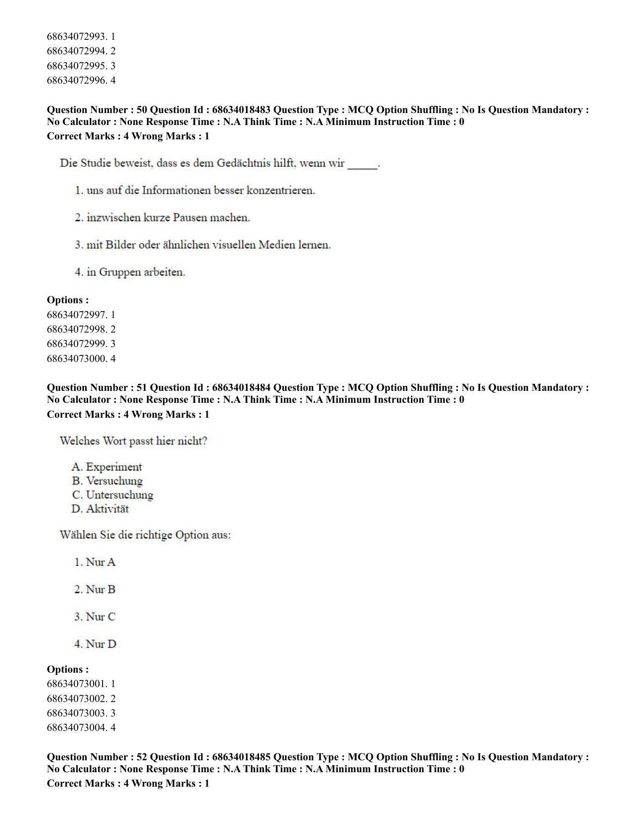 CUET PG 2023: LAQP12 – German(HINDI) - Shift 3 (13-06-2023) Question Paper - Page 72