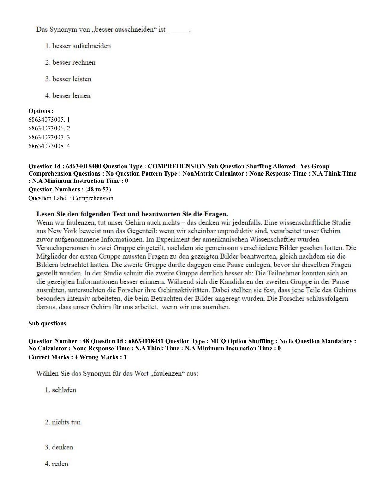 CUET PG 2023: LAQP12 – German(HINDI) - Shift 3 (13-06-2023) Question Paper - Page 73