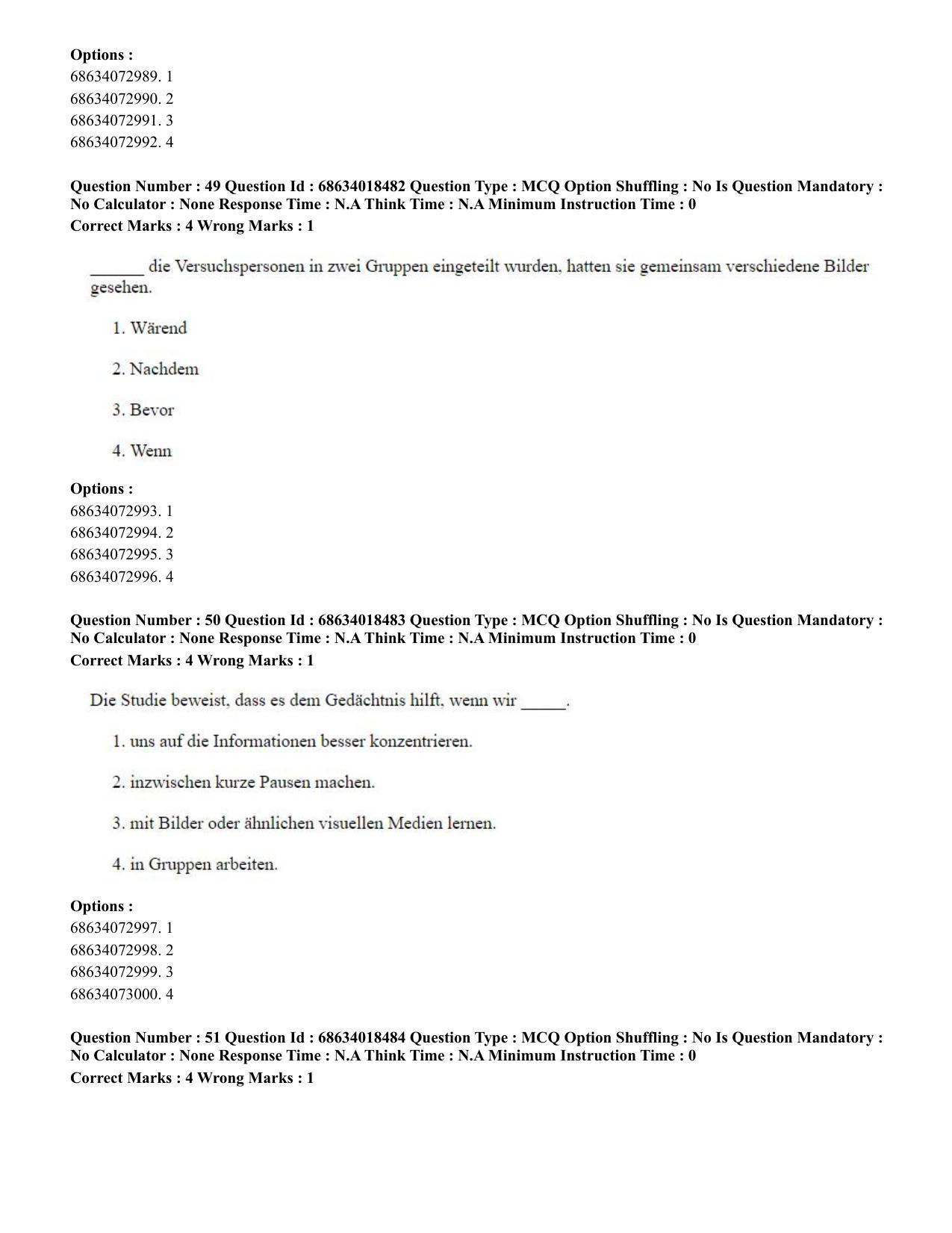 CUET PG 2023: LAQP12 – German(HINDI) - Shift 3 (13-06-2023) Question Paper - Page 74