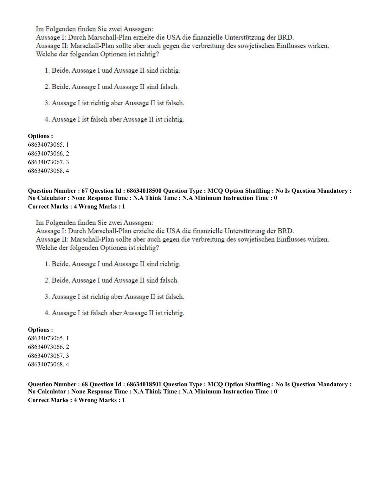 CUET PG 2023: LAQP12 – German(HINDI) - Shift 3 (13-06-2023) Question Paper - Page 95